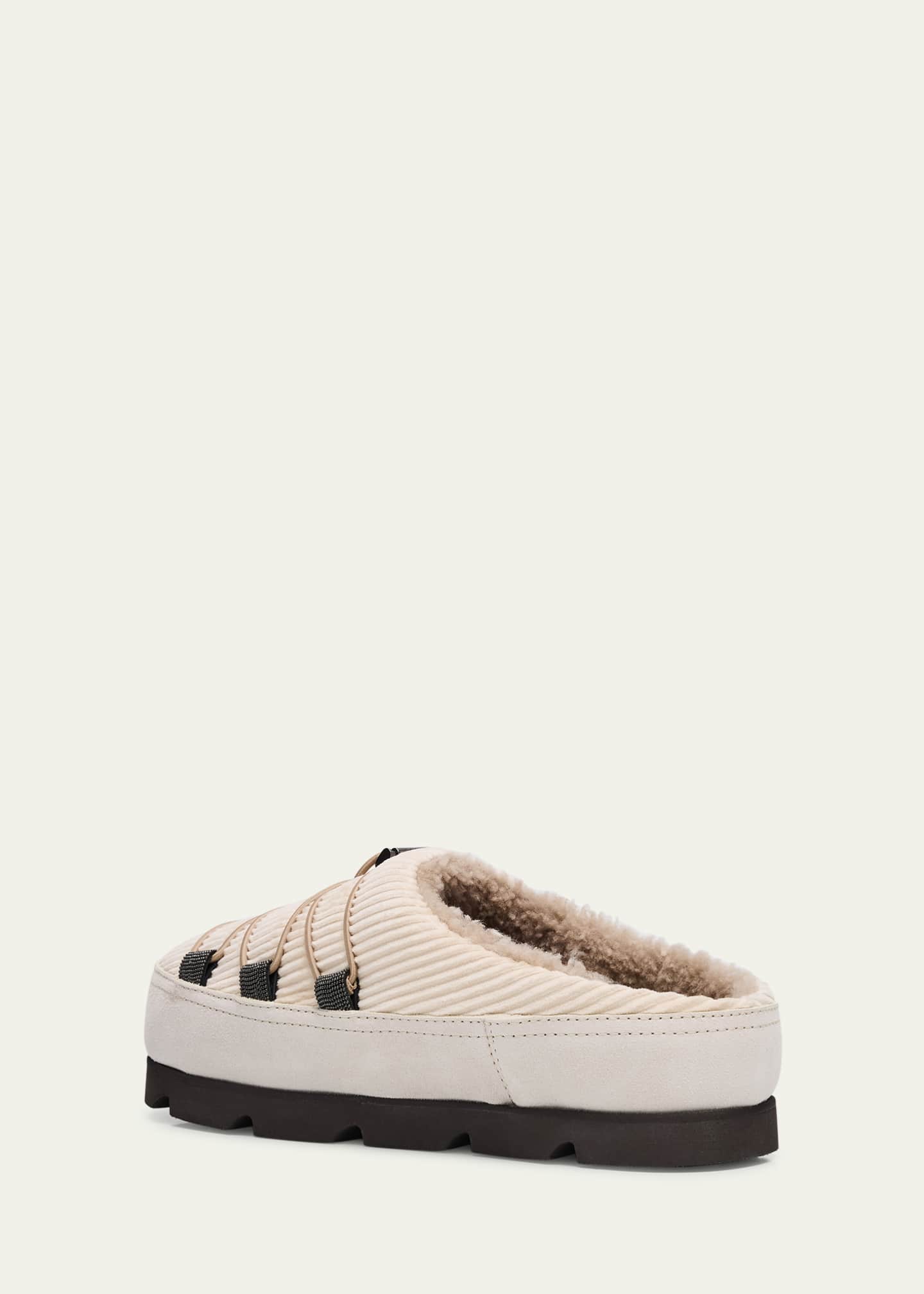 Brunello Cucinelli Suede Lace-Up Cozy Mule Slippers Image 4 of 6