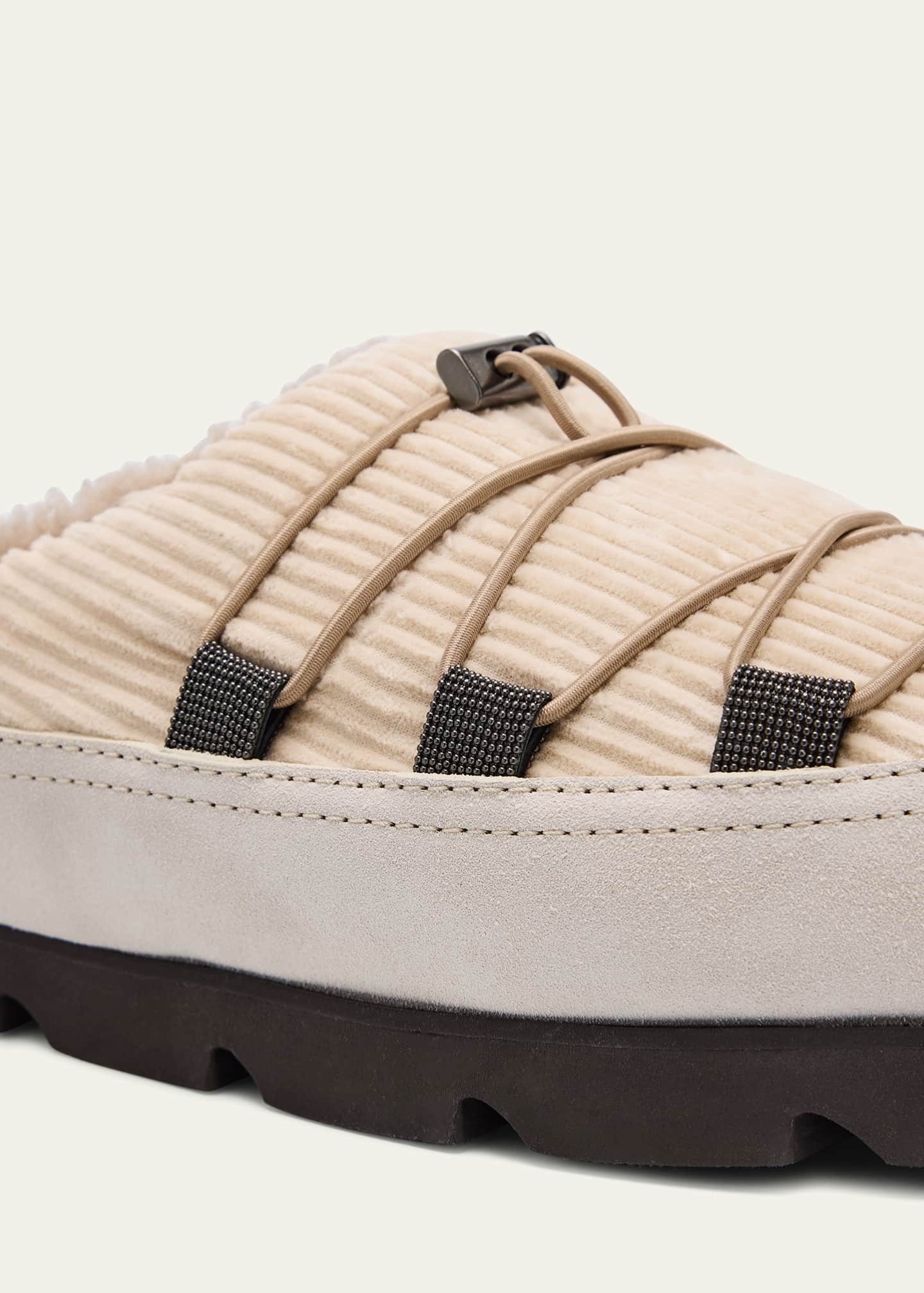Brunello Cucinelli Suede Lace-Up Cozy Mule Slippers Image 6 of 6