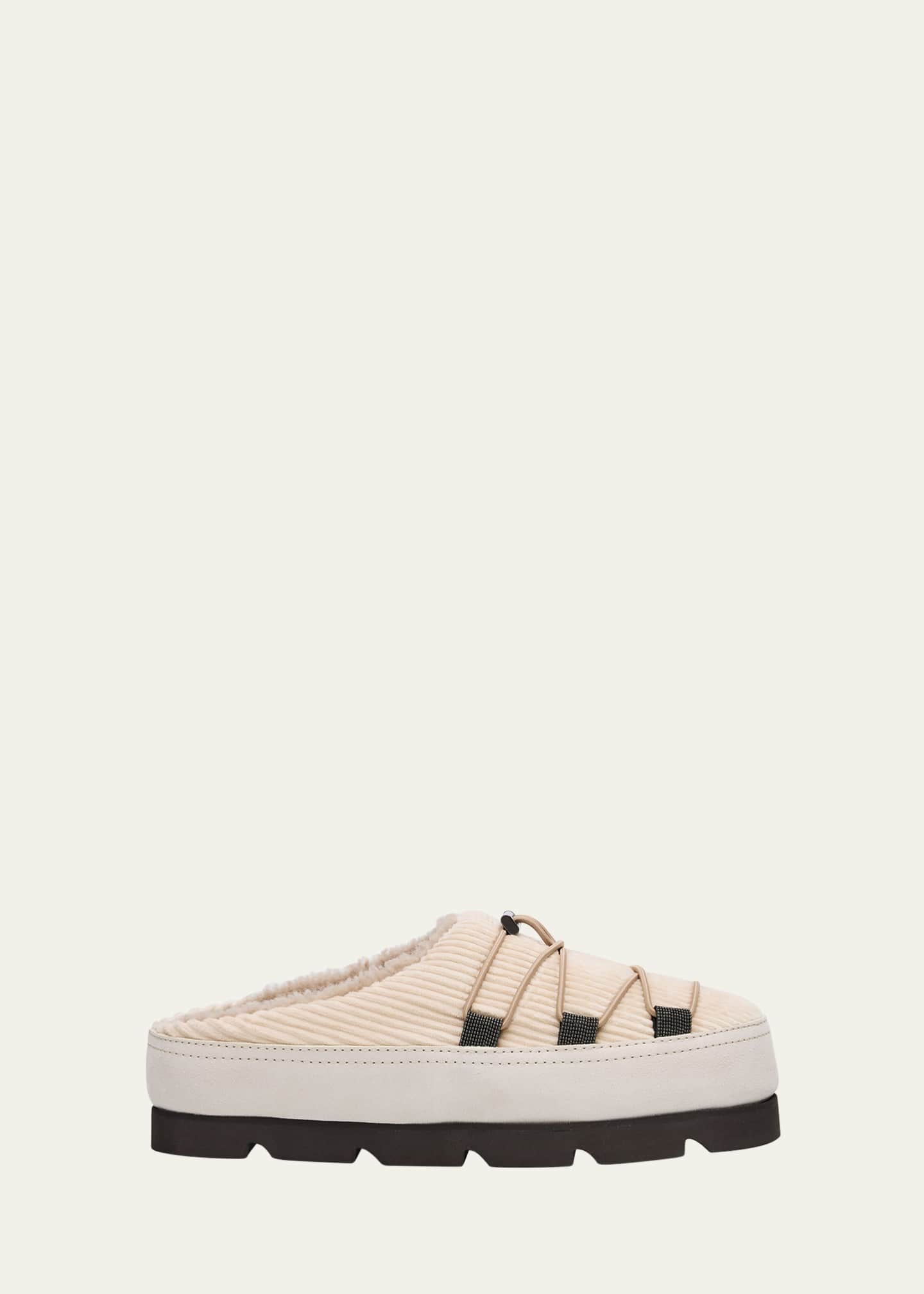 Brunello Cucinelli Suede Lace-Up Cozy Mule Slippers Image 1 of 6