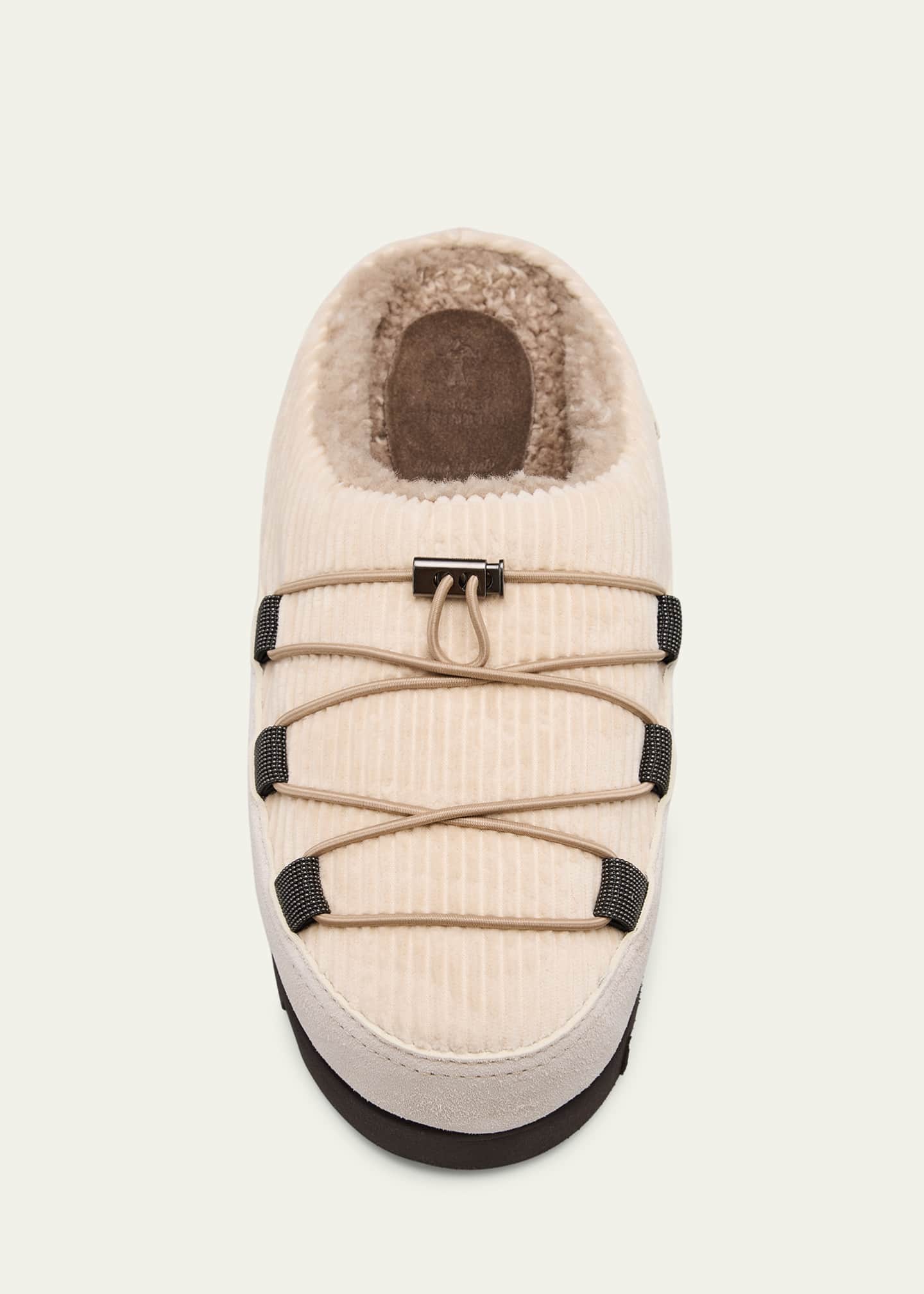 Brunello Cucinelli Suede Lace-Up Cozy Mule Slippers Image 5 of 6