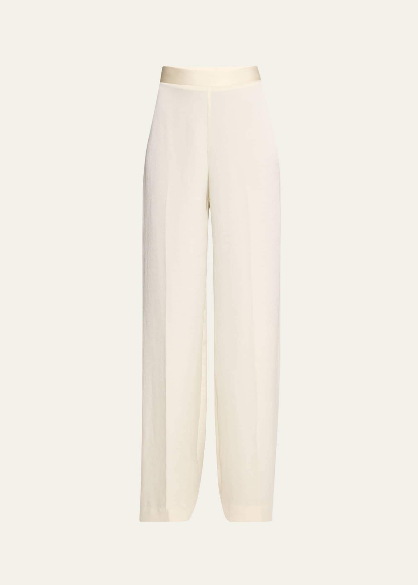 Lela Rose Washed Satin Side Zip Wide Leg Pant White