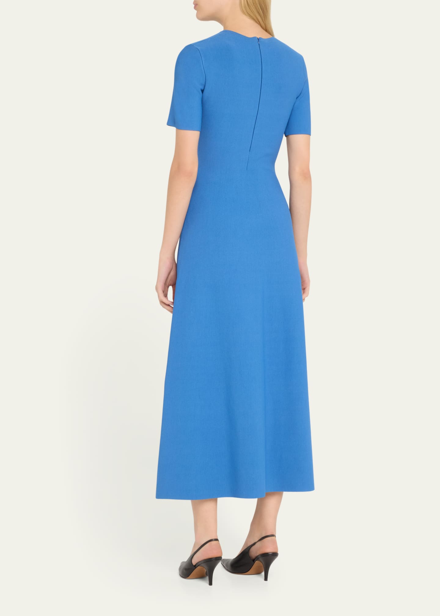 Lela Rose Rose Jacquard Short-Sleeve Midi Dress Image 3 of 5