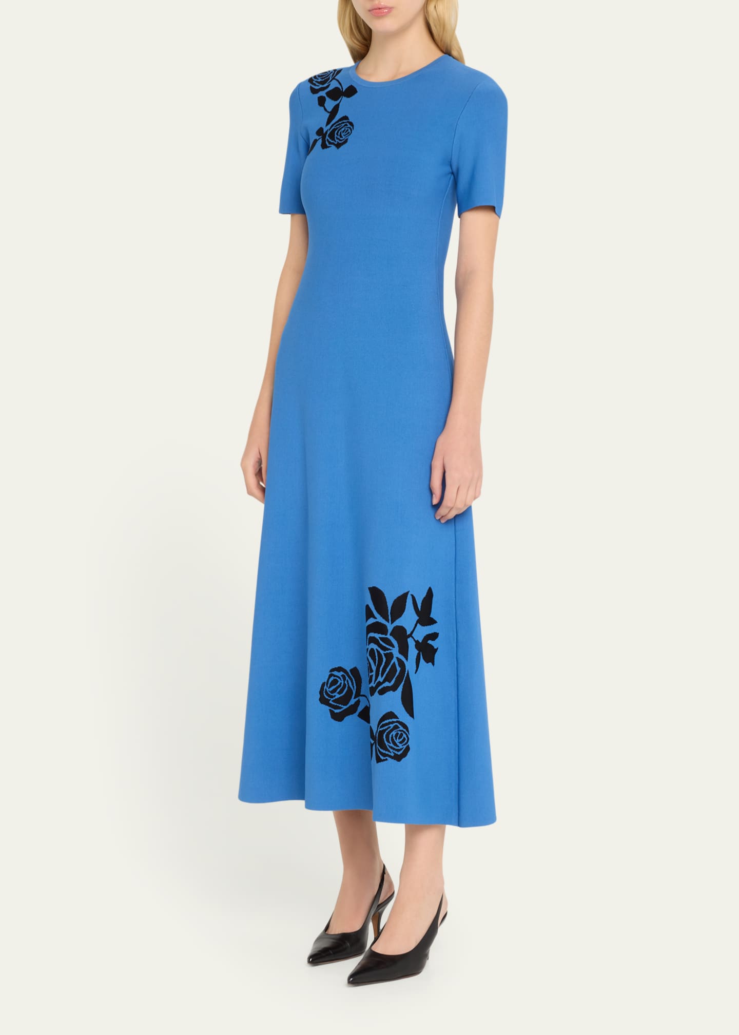 Lela Rose Rose Jacquard Short-Sleeve Midi Dress Image 4 of 5