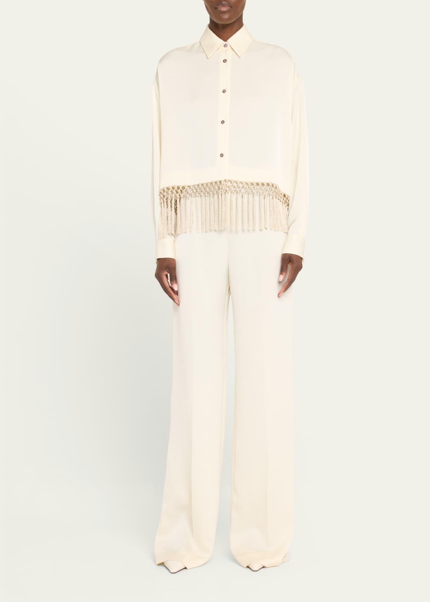 Lela Rose Fringe Button Down Crop Top Image 2 of 5