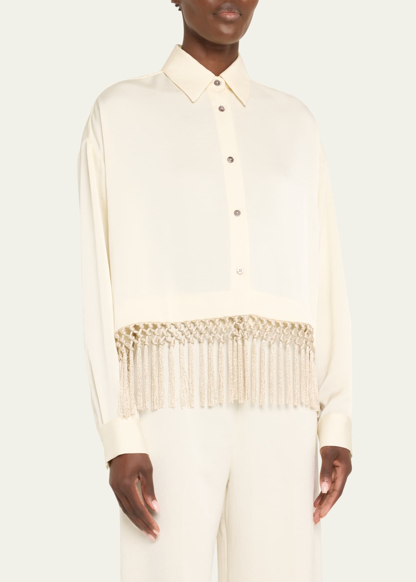 Lela Rose Fringe Button Down Crop Top Image 4 of 5