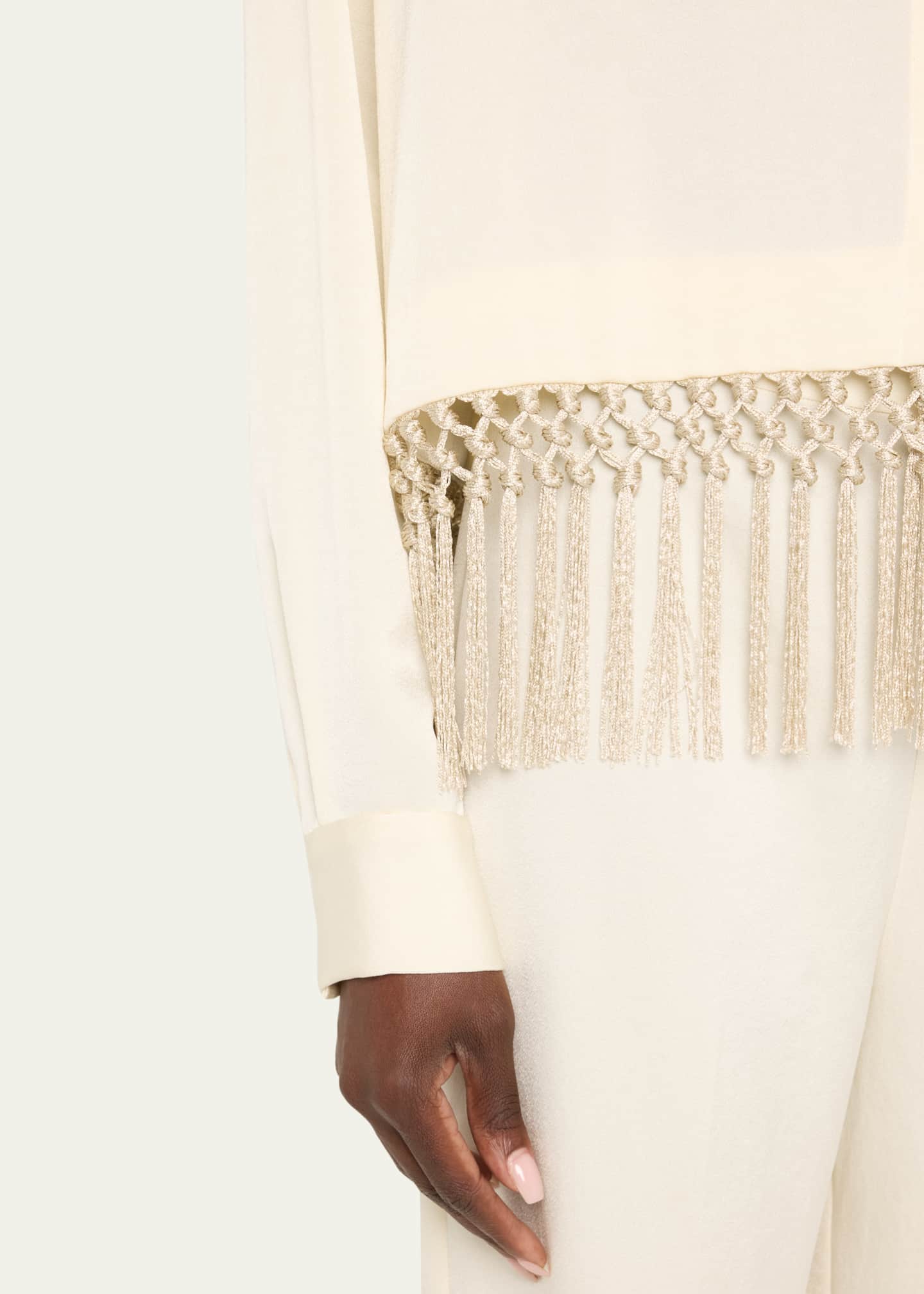 Lela Rose Fringe Button Down Crop Top Image 5 of 5