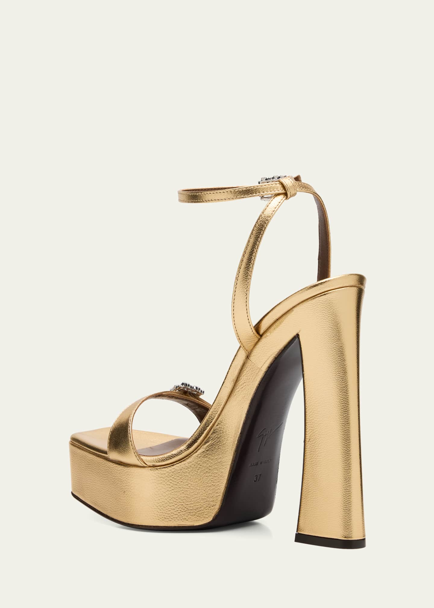 Giuseppe Zanotti Metallic Leather Crystal-Buckle Platform Sandals