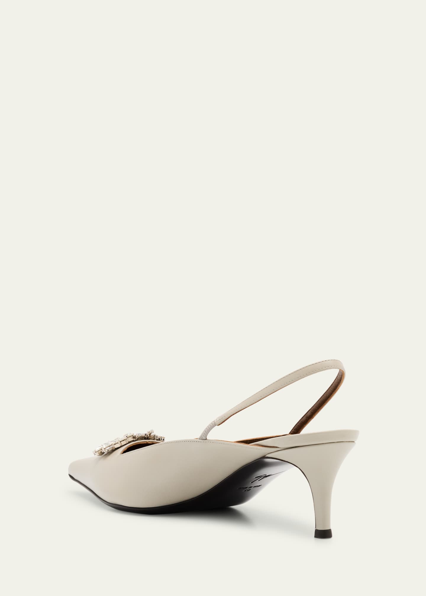 Leather Crystal Ornament Slingback Pumps
