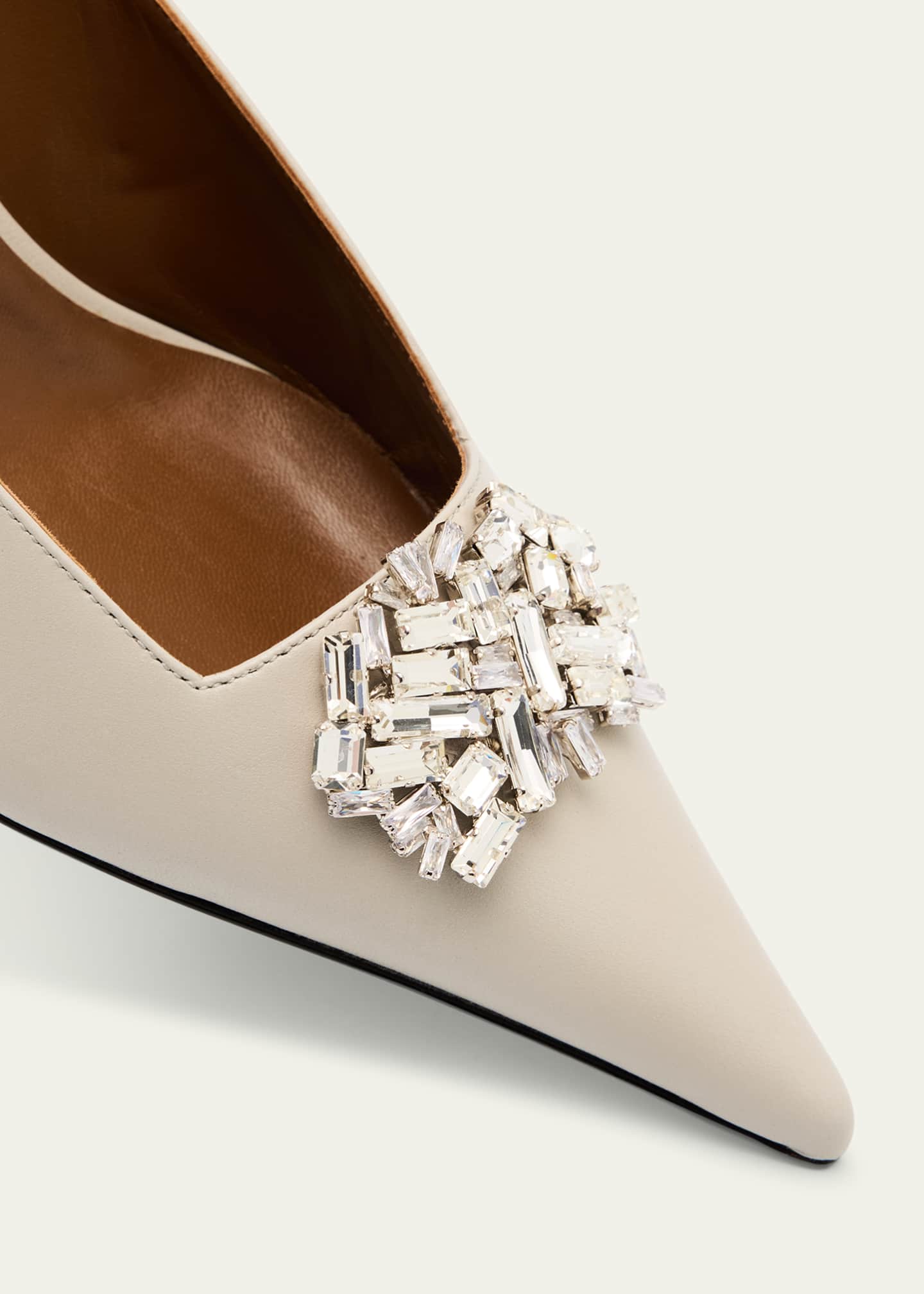 Leather Crystal Ornament Slingback Pumps