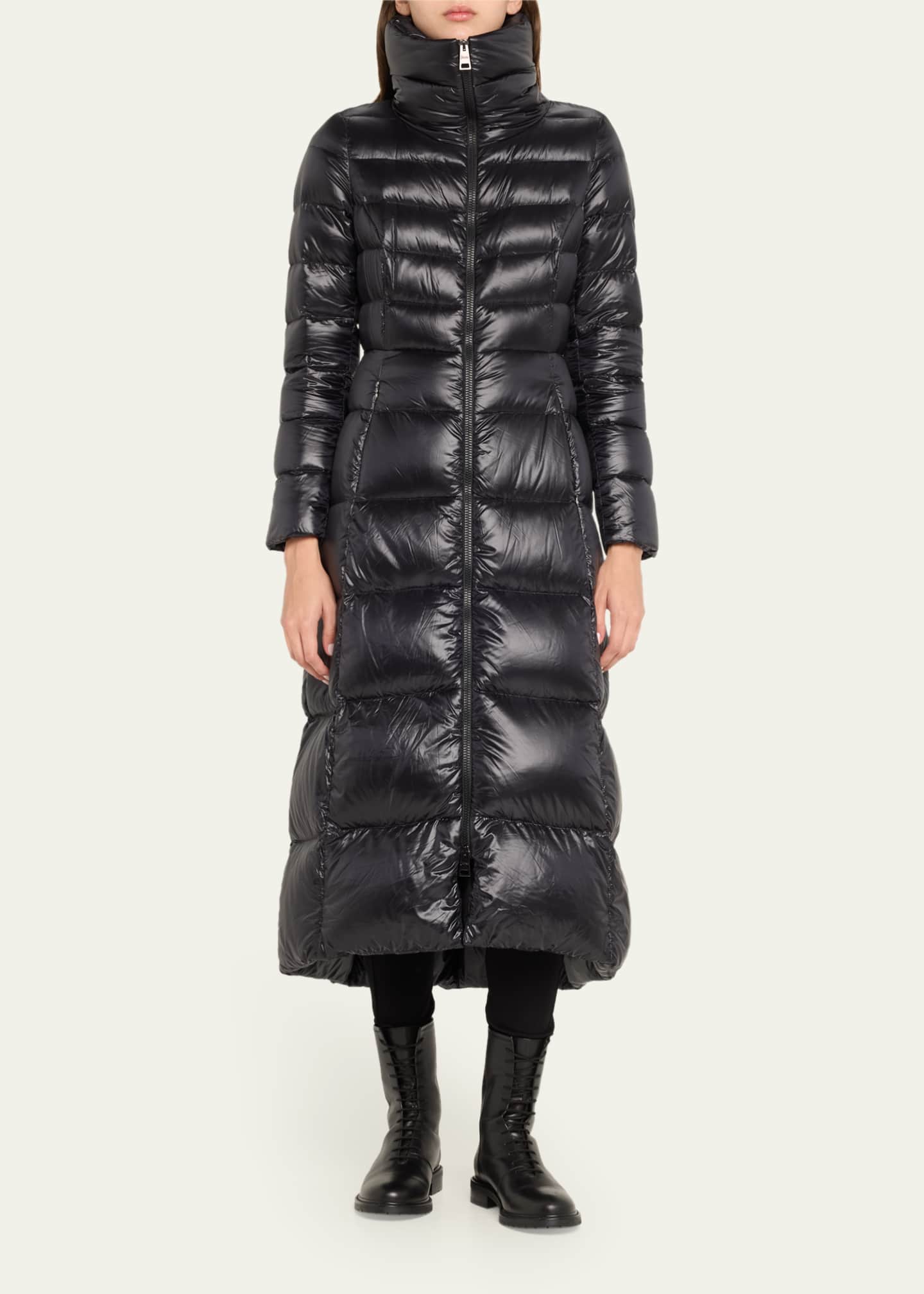 Herno Water Resistant Shiny Nylon Ultralight Belted Long Puffer Coat