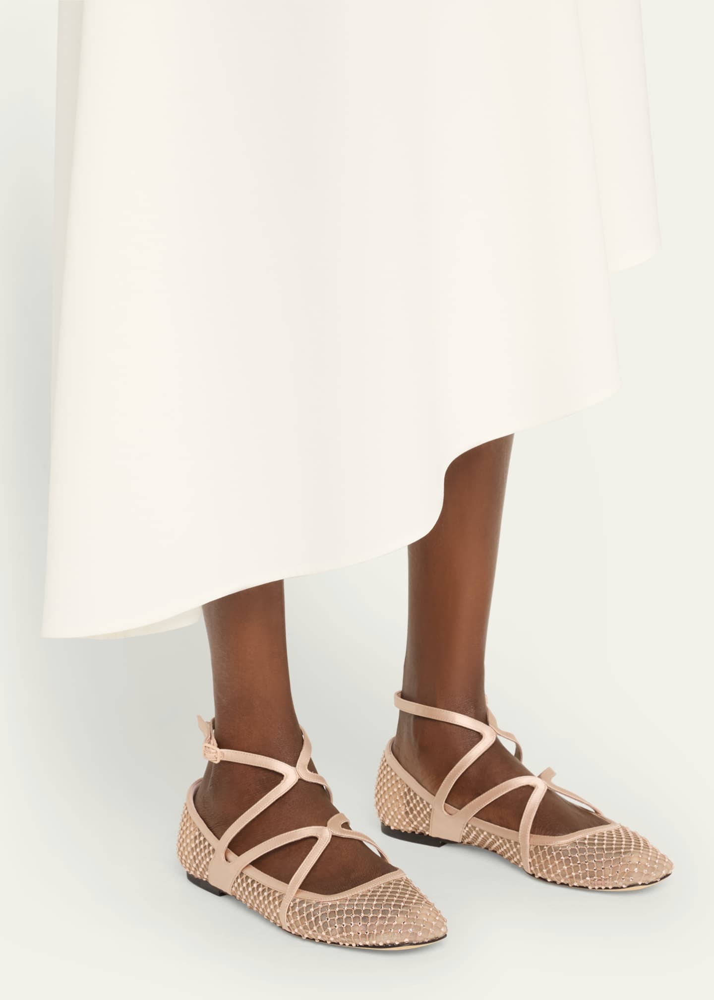 Jimmy Choo Astoria Crystal Mesh Caged Ballerina Flats