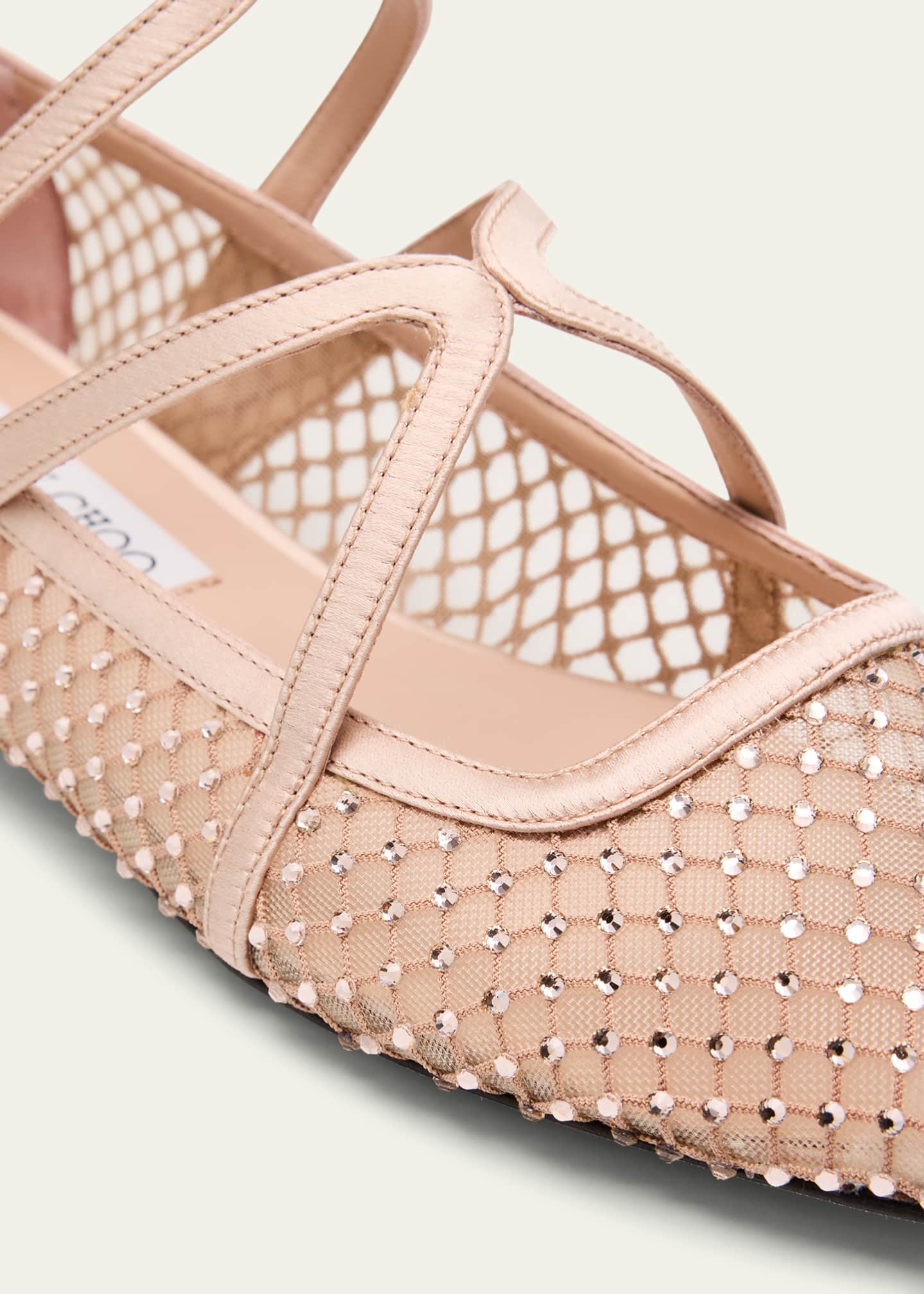 【送料&関税込】Jimmy Choo Embellished Mesh Astoria Ballerin Astoria embellished mesh ballet flats in white - Jimmy Choo