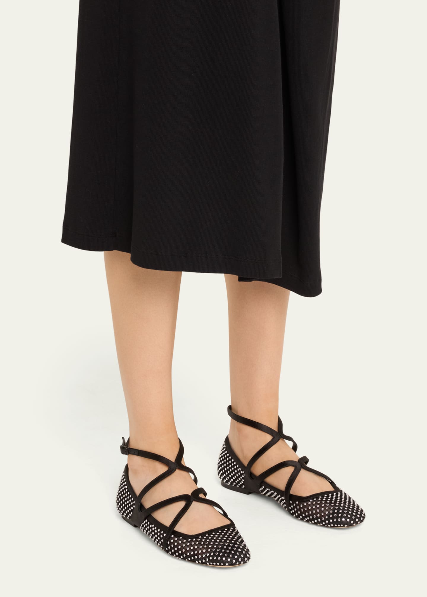 【JIMMY CHOO】 アストリア フラットシューズ ASTORIAFLATQHS Astoria Flat | Black Satin Crystal Flats | JIMMY CHOO
