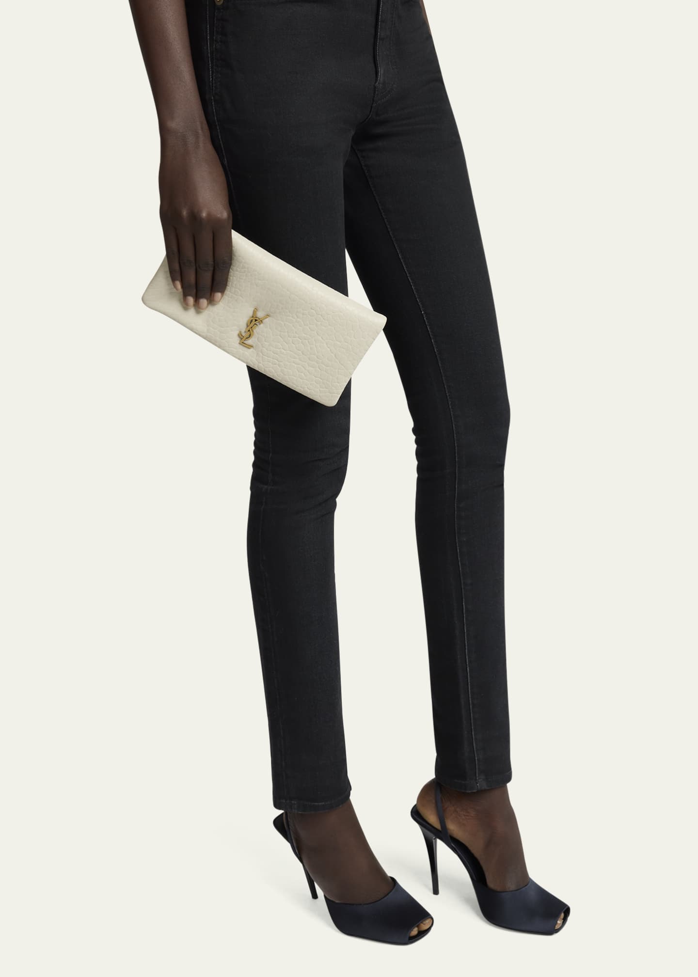 Saint Laurent Calypso Small YSL Pouch Clutch Bag in Calfskin Leather Image 2 of 5