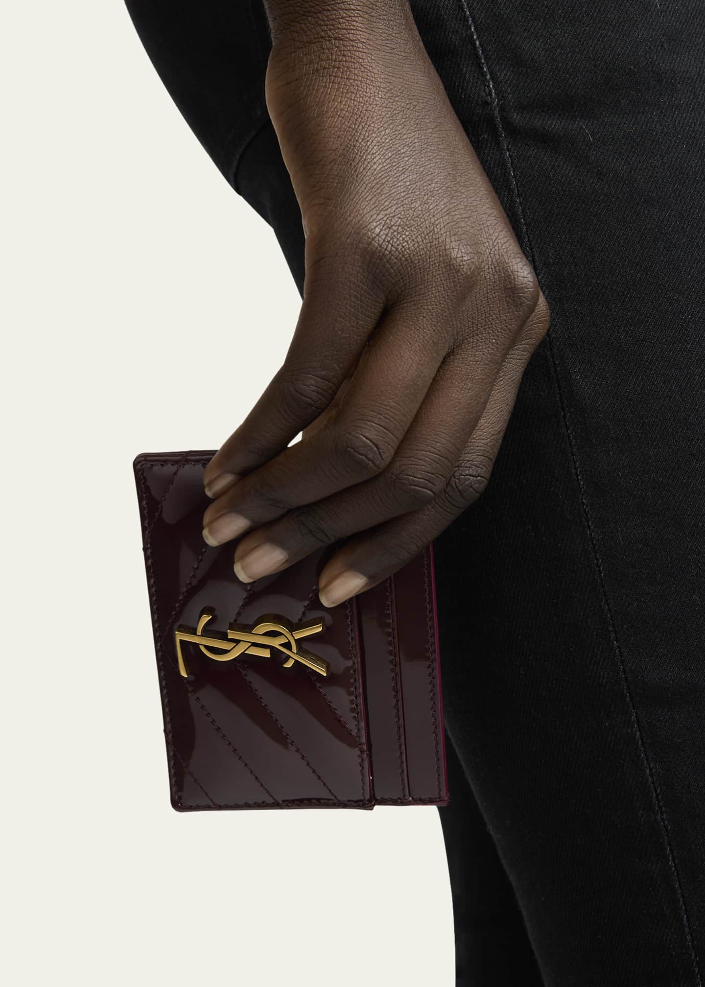 Saint Laurent YSL Card Holder in Quilted Patent Leather