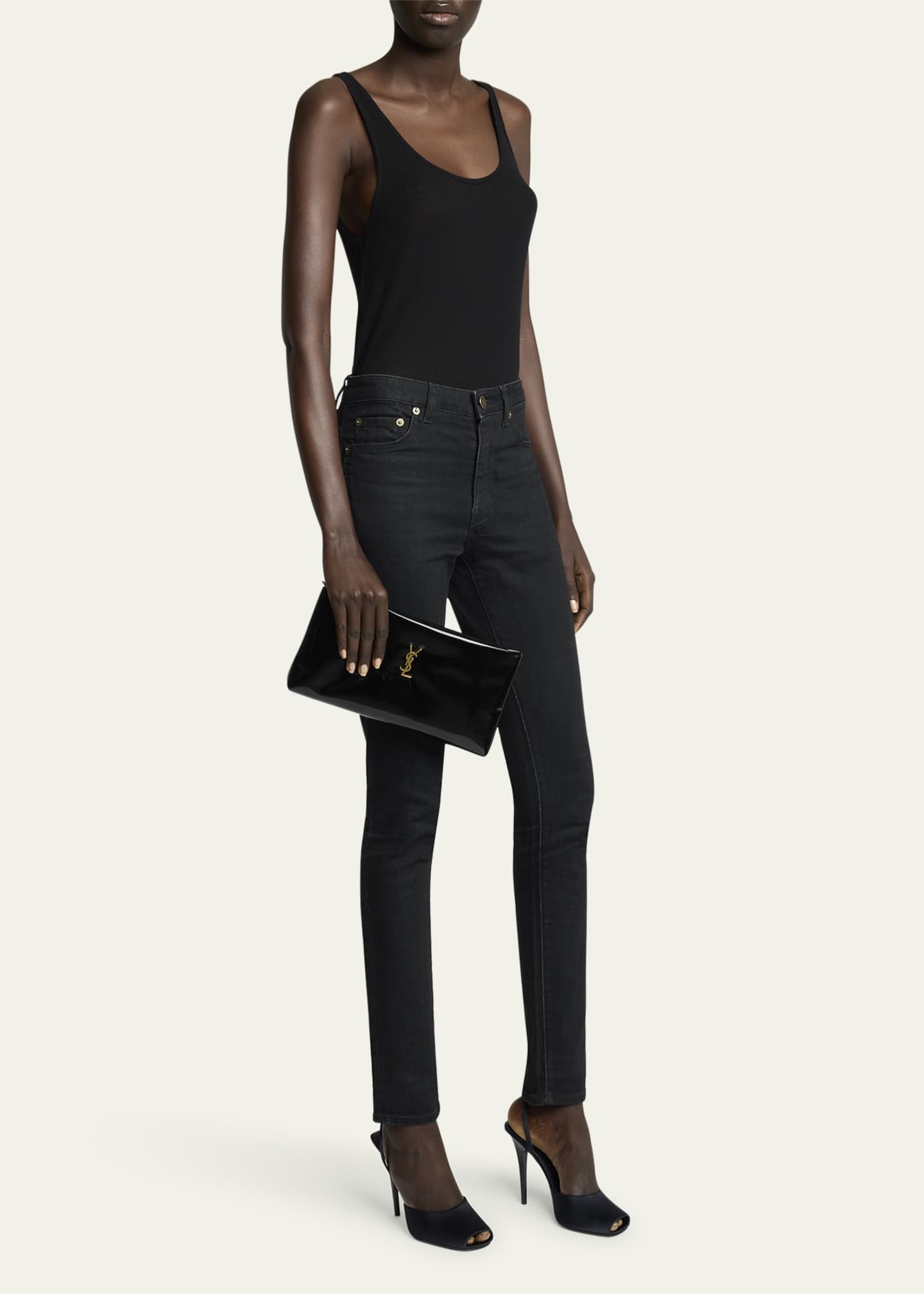 Saint Laurent Calypso YSL Long Clutch Bag in Patent