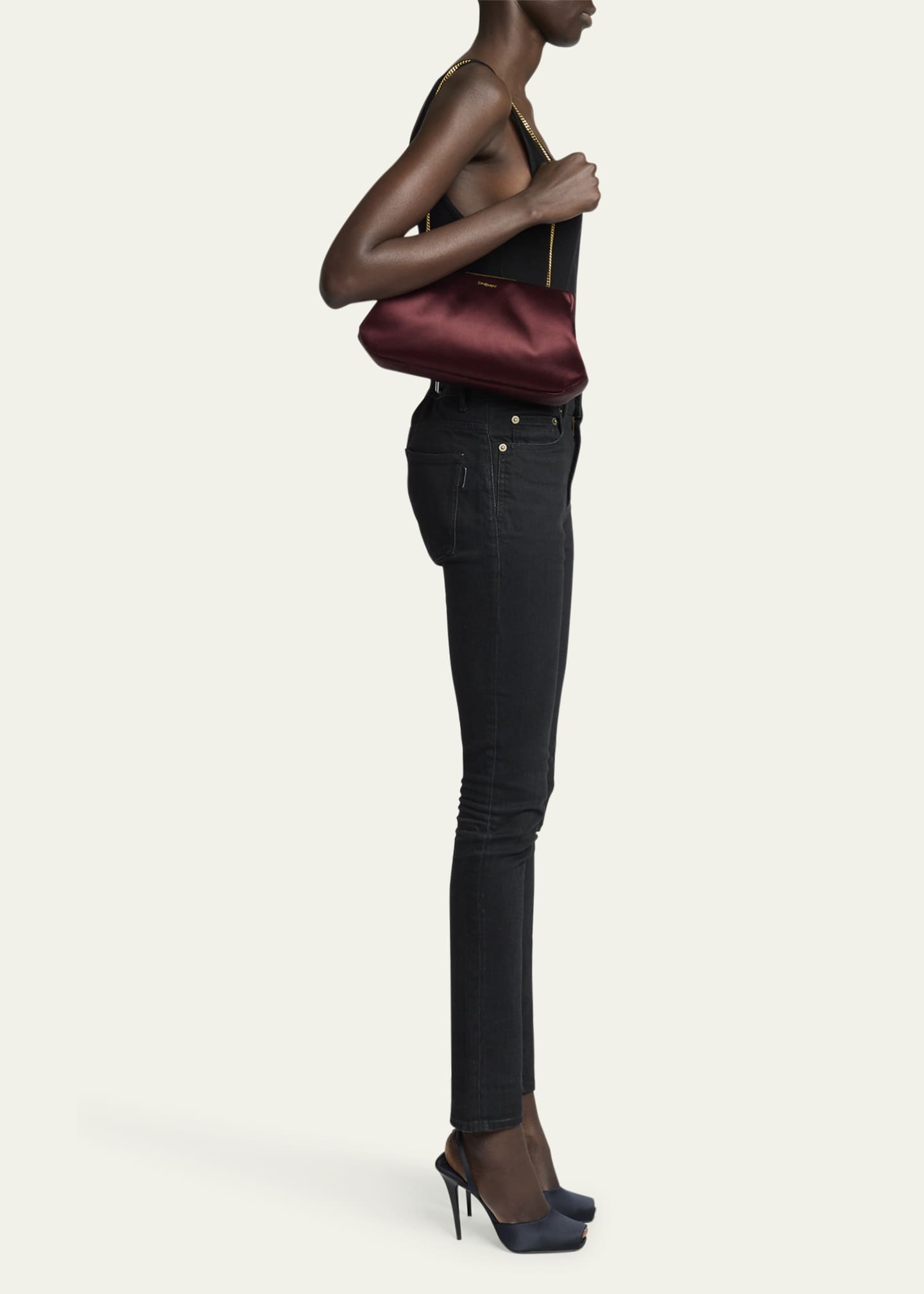 Saint Laurent Small Clutch Bag in Satin with Chain Saint Laurent Small Clutch Bag in Satin with Chain