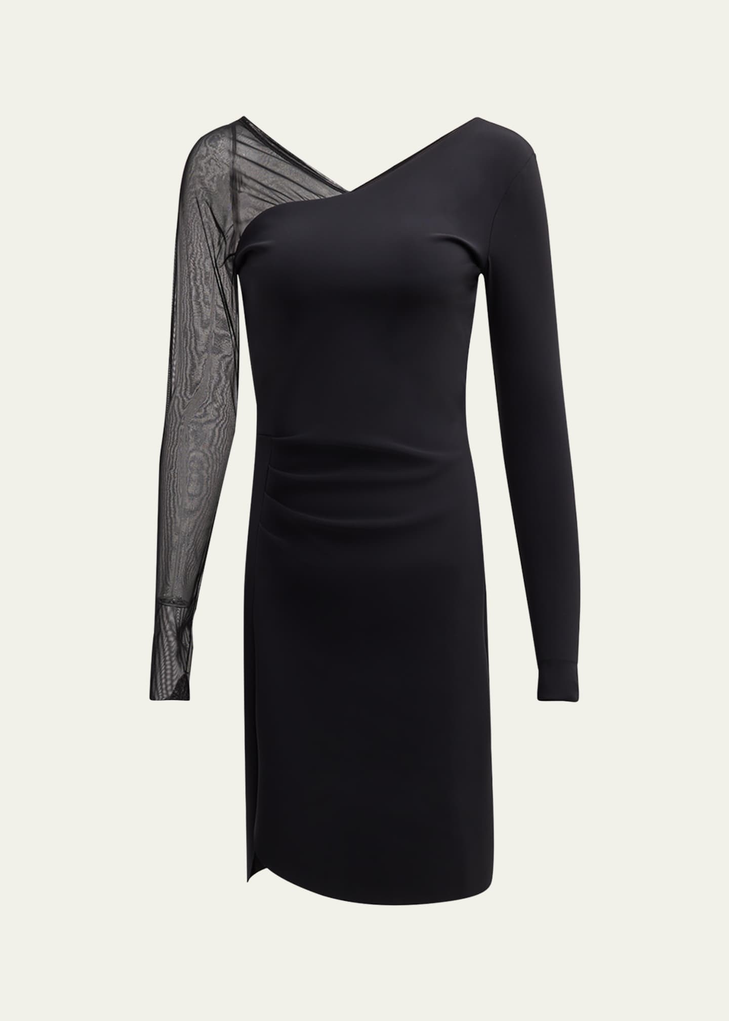 Chiara Boni La Petite Robe Pleated Sheer-Sleeve Bodycon Mini Dress Image 1 of 5