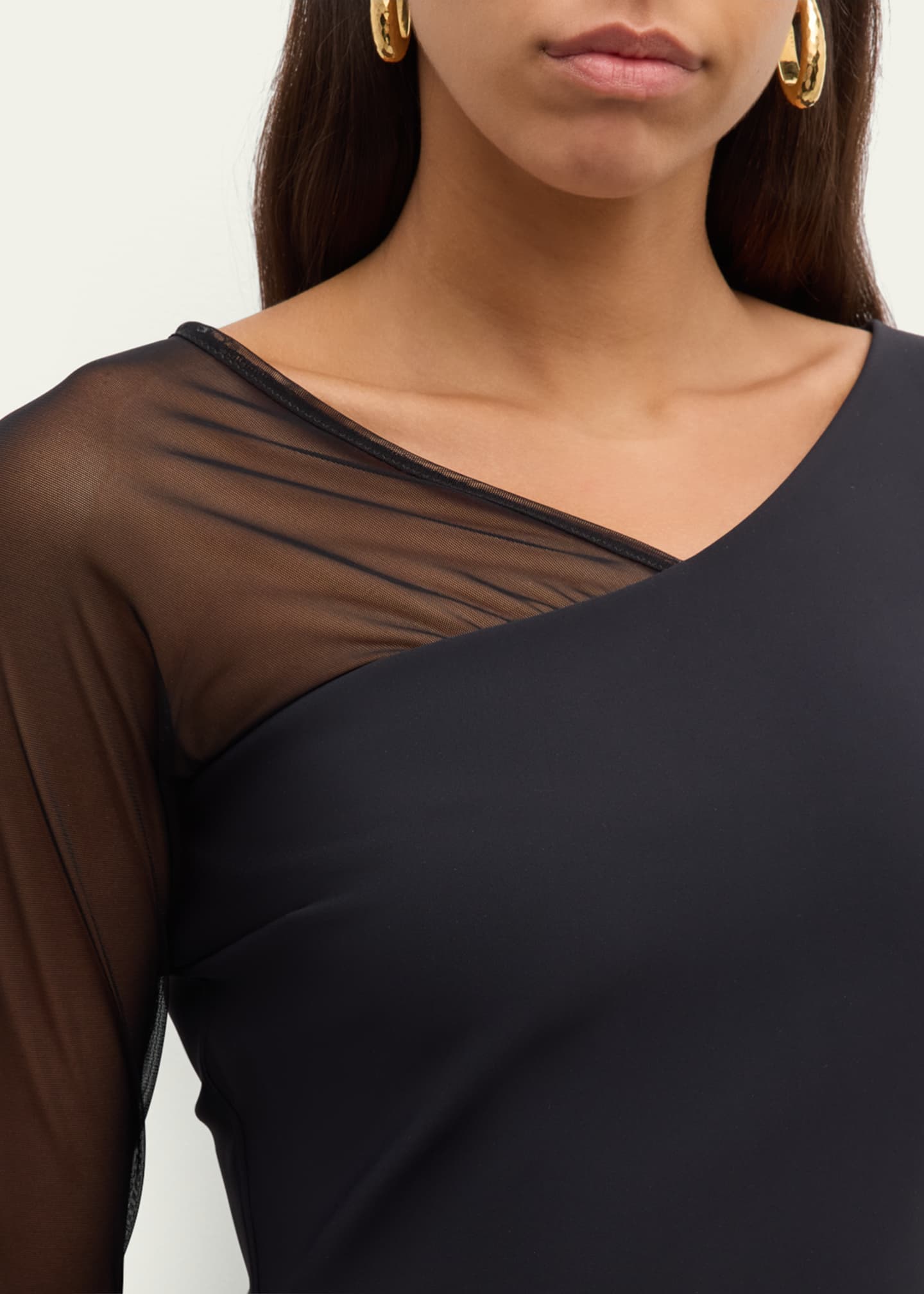 Chiara Boni La Petite Robe Pleated Sheer-Sleeve Bodycon Mini Dress Image 5 of 5