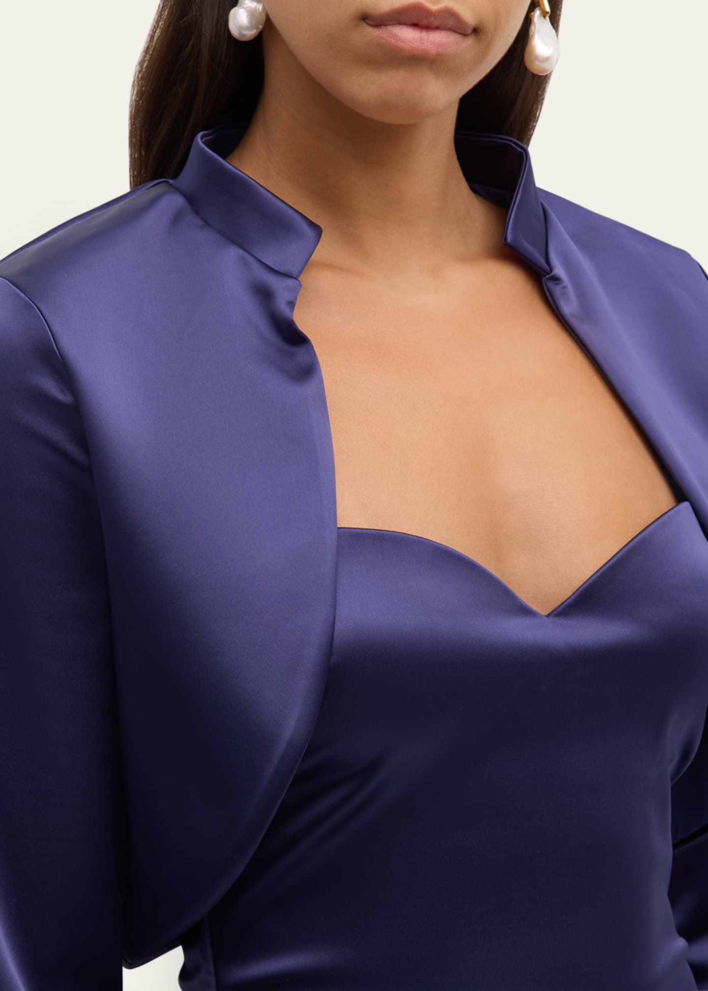 Chiara Boni La Petite Robe 3/4-Sleeve Satin Bolero Shrug Image 5 of 5
