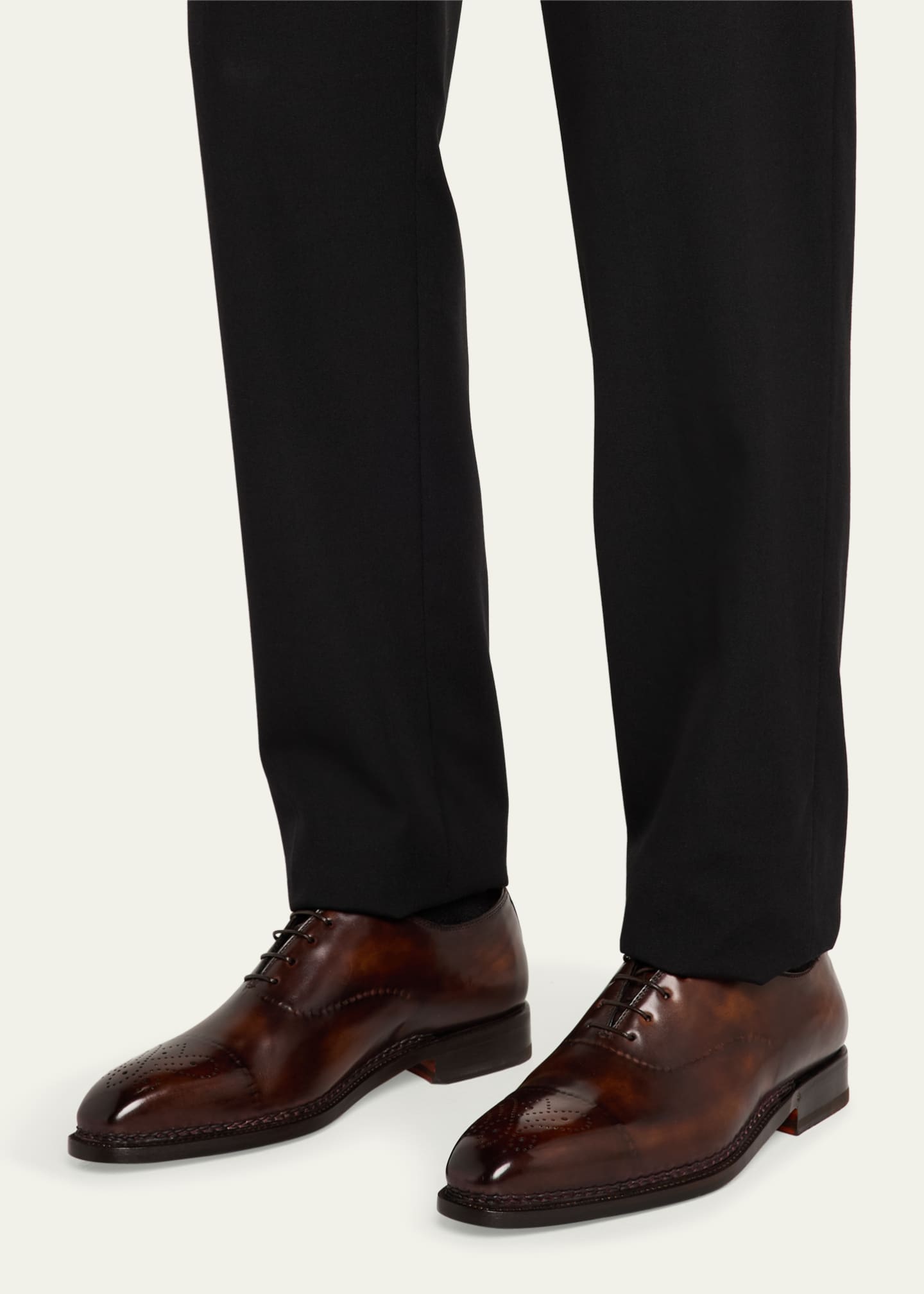 Bontoni Men's Vittorio Reverse Stitch Perforated Cap-Toe Oxfords Image 2 of 6