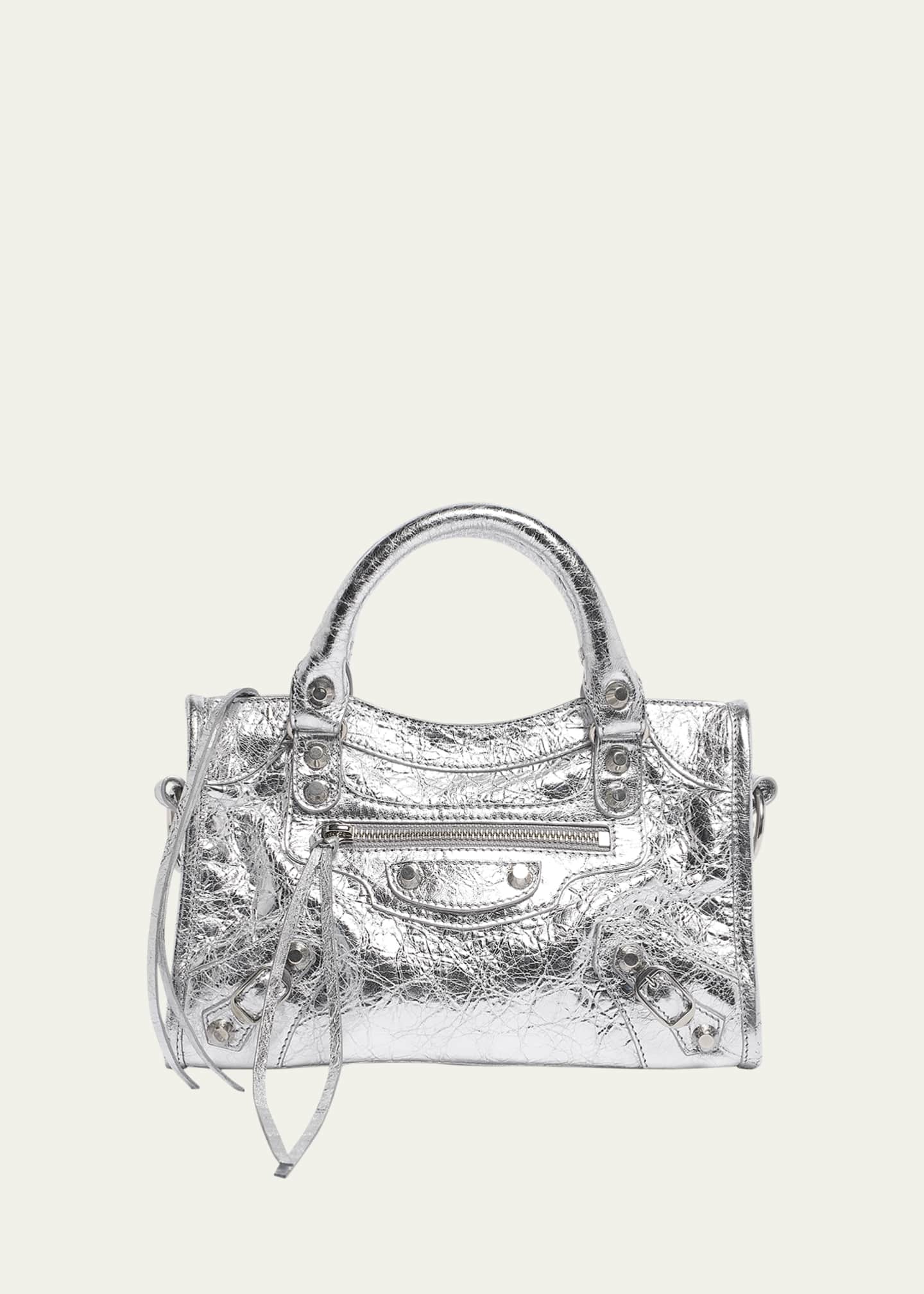 Silver metallic leather handbags on sale