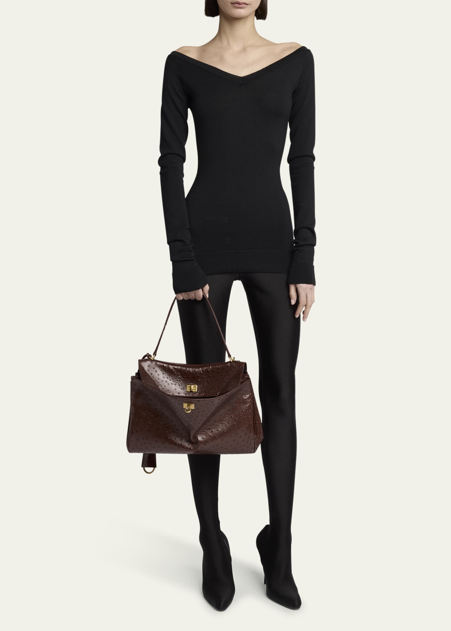 Balenciaga Rodeo Medium Ostrich-Embossed Top-Handle Bag Image 5 of 5