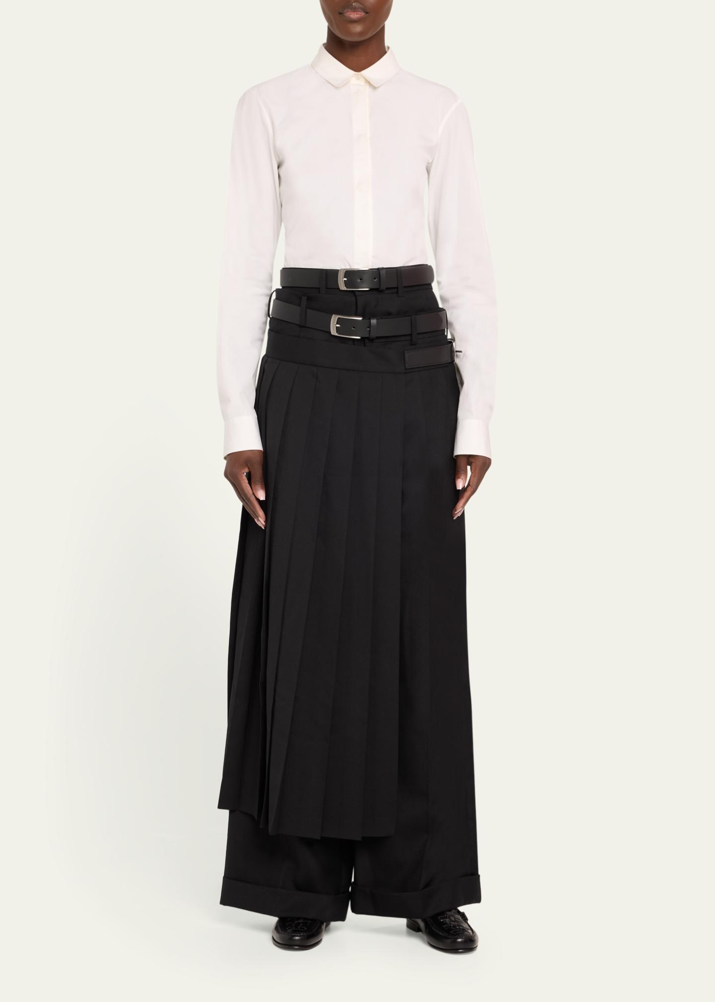 Junya Watanabe Pleated Skirt Over Wool Pants - Bergdorf Goodman