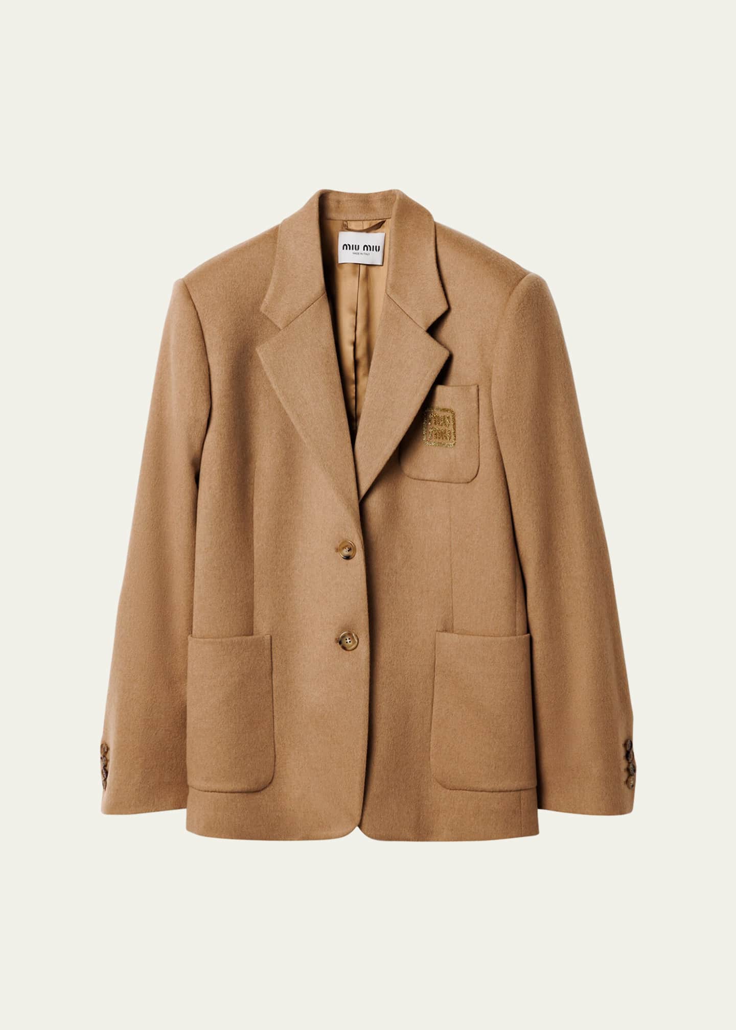 Miu Miu Logo Embroidered Camel Hair Jacket Image 1 of 2