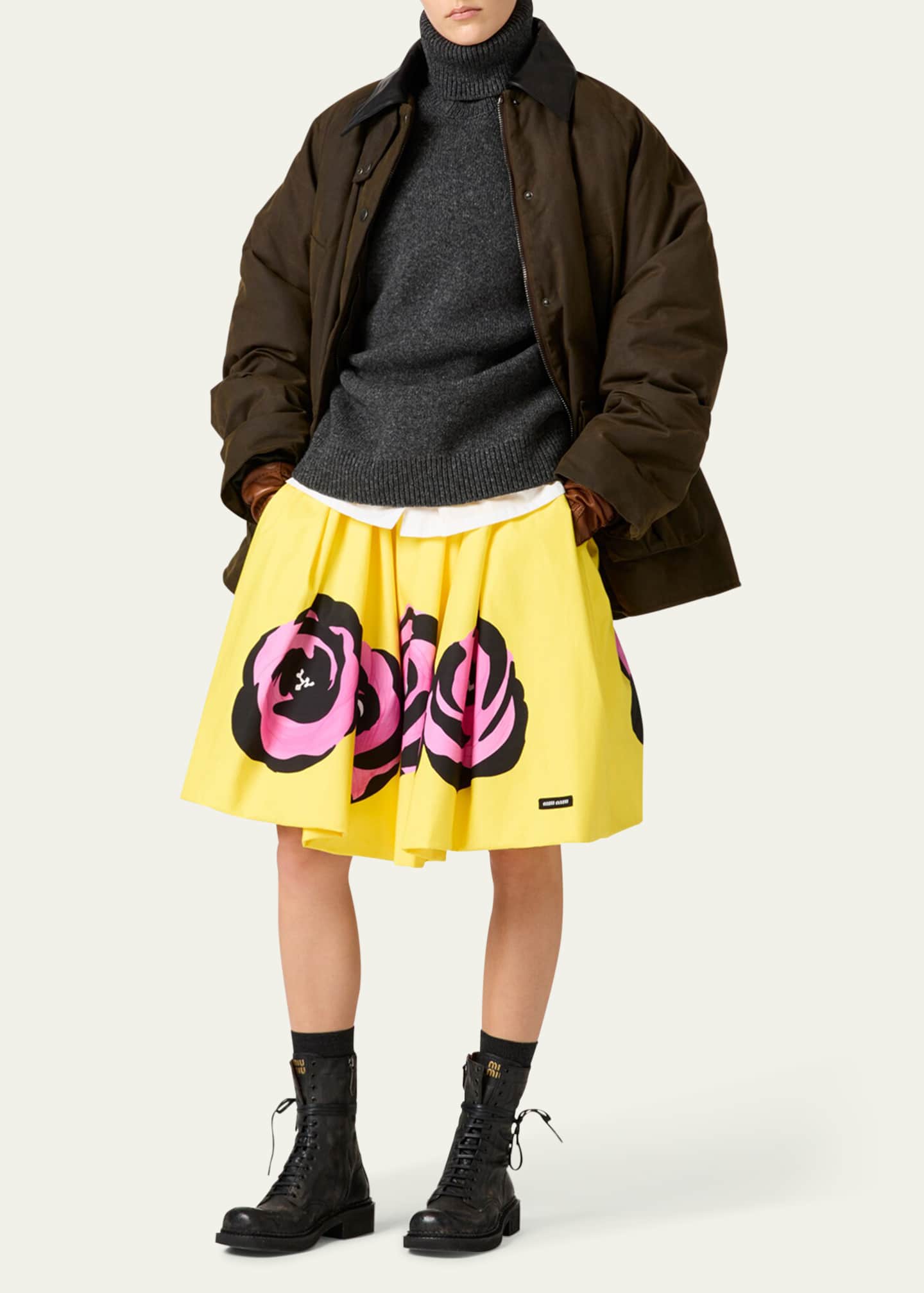 Miu Miu Waxed Canvas Leather Collar Oversized Jacket Image 2 of 4