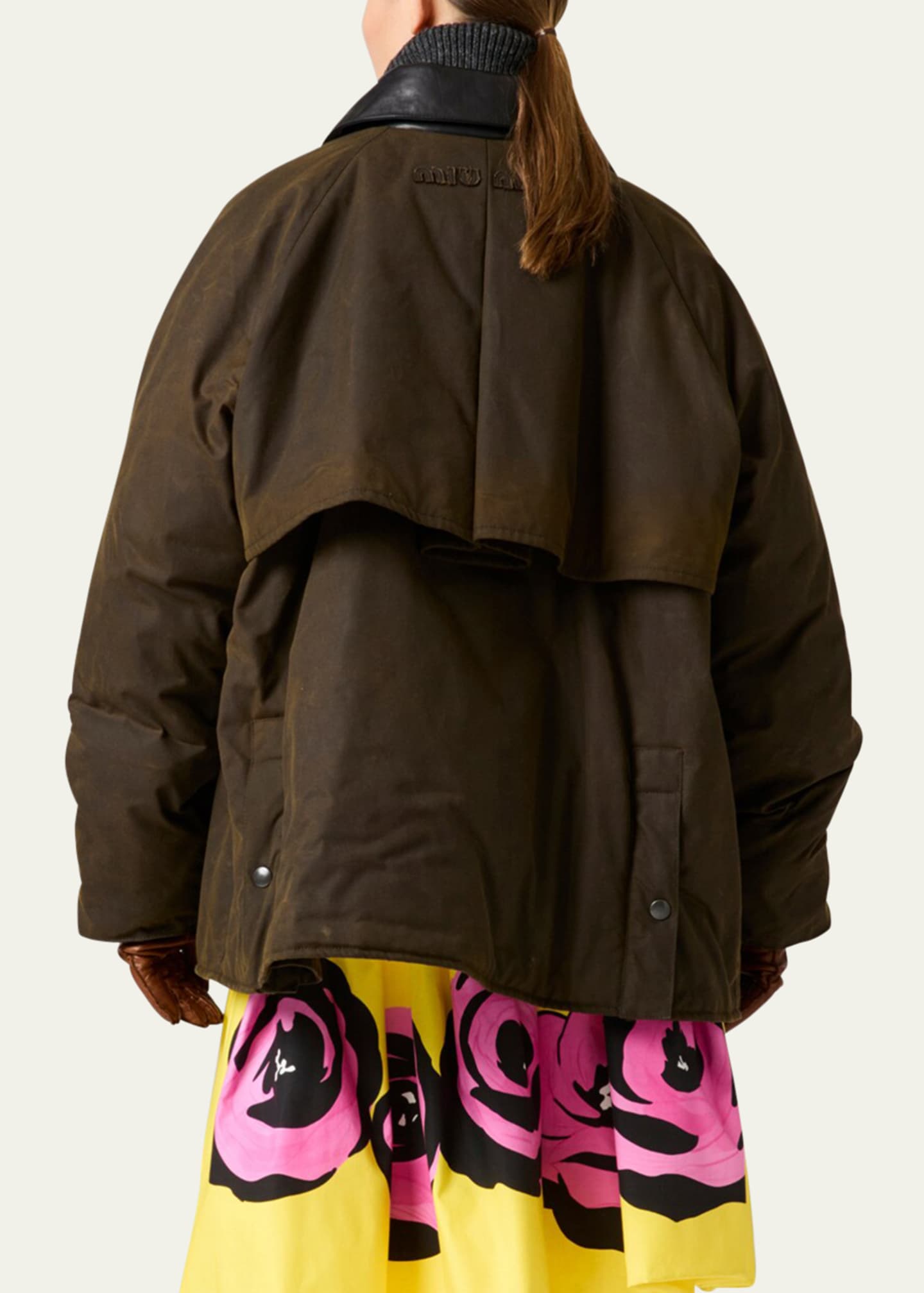 Miu Miu Waxed Canvas Leather Collar Oversized Jacket Image 3 of 4