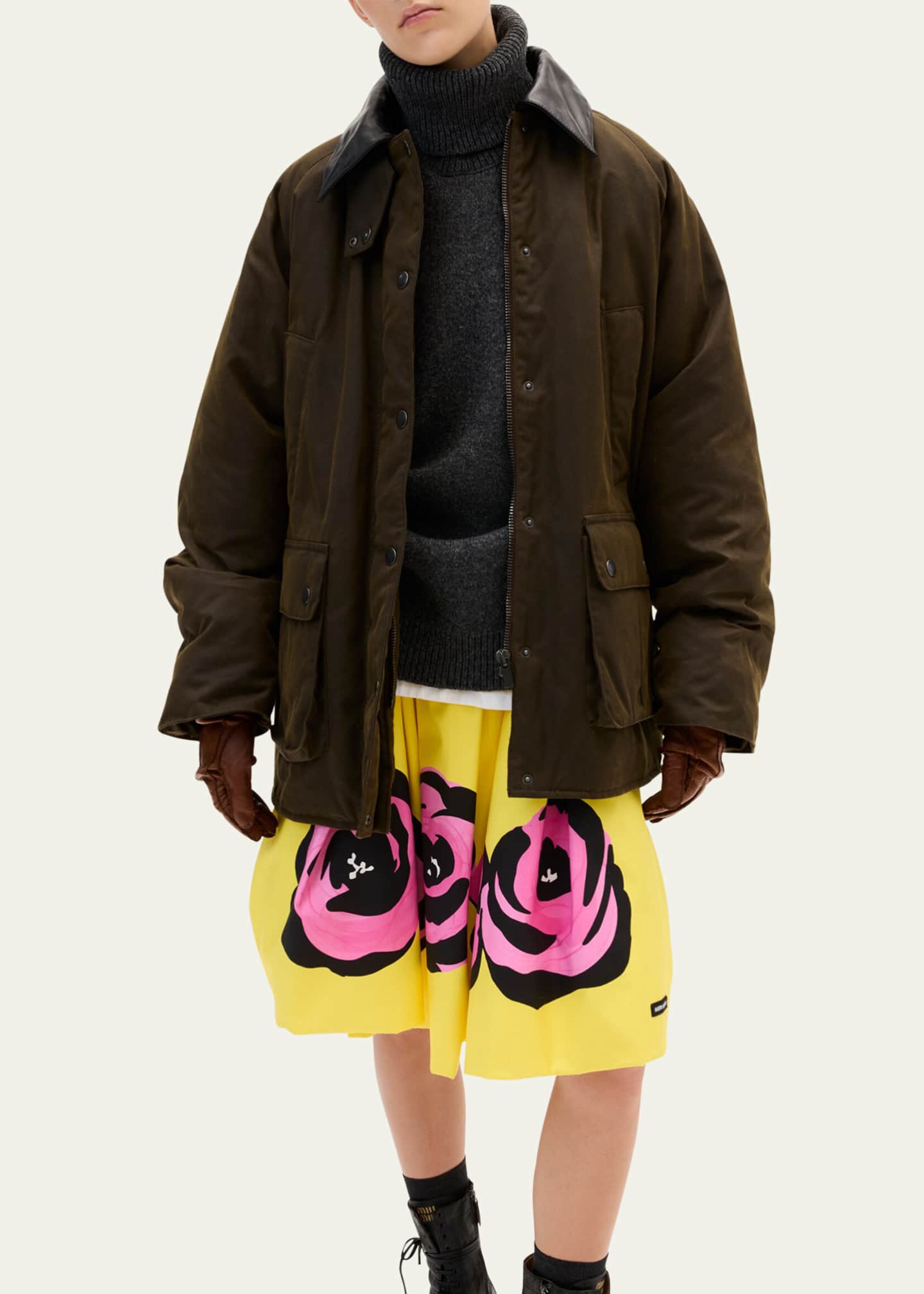 Miu Miu Waxed Canvas Leather Collar Oversized Jacket Image 4 of 4