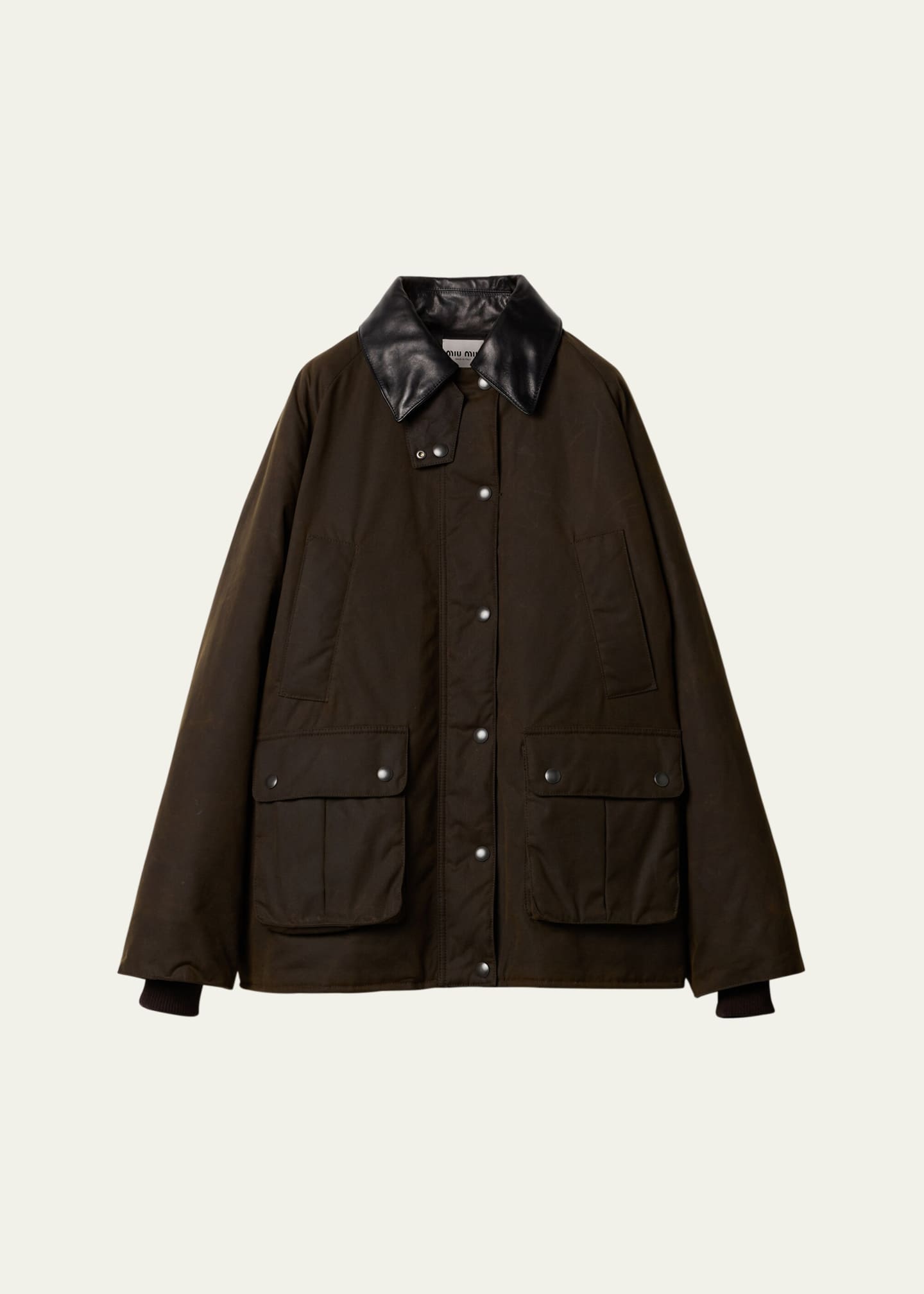 Miu Miu Waxed Canvas Leather Collar Oversized Jacket Image 1 of 4
