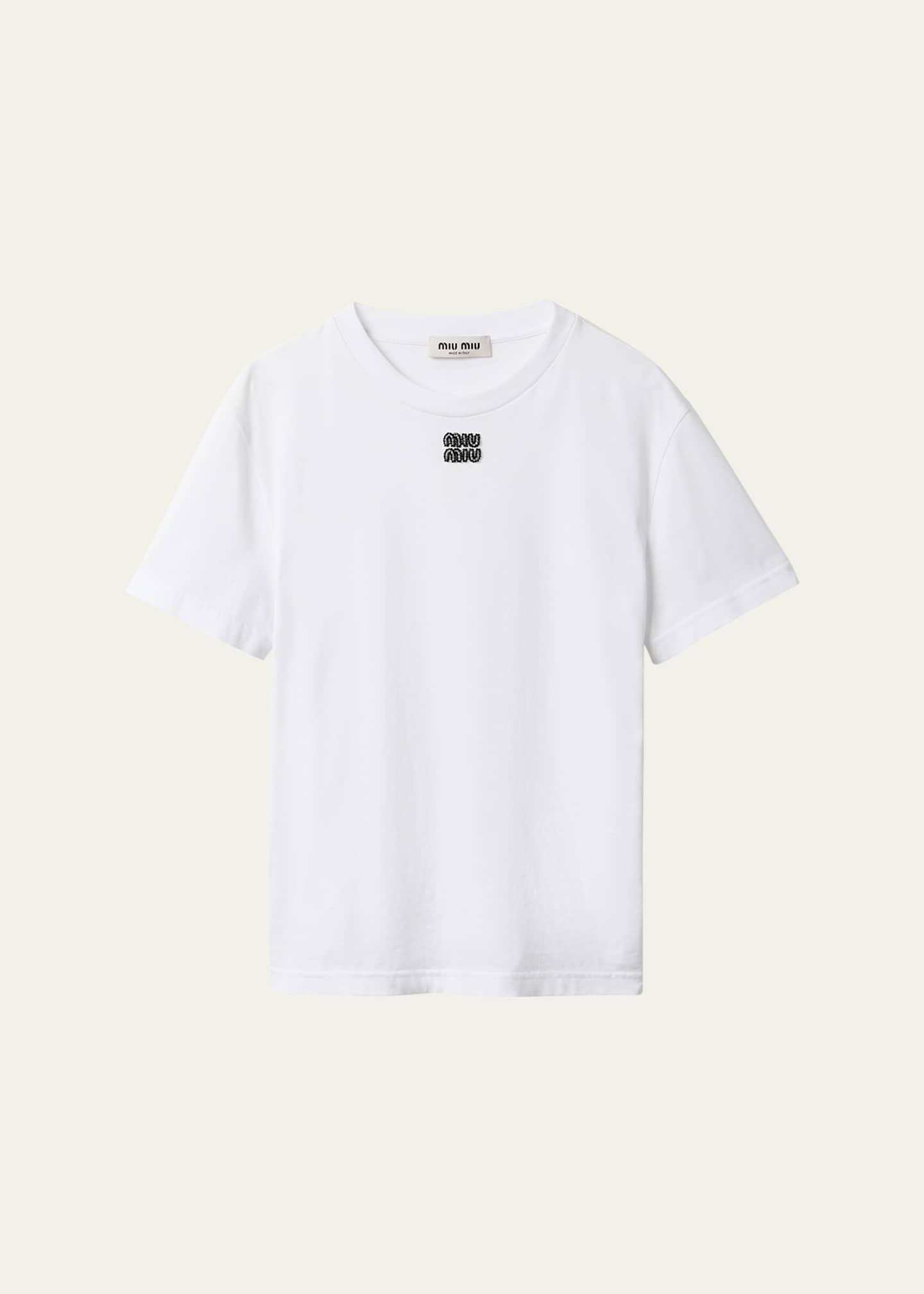 Miu Miu logo-embroidered T-shirt | Black | FARFETCH JO