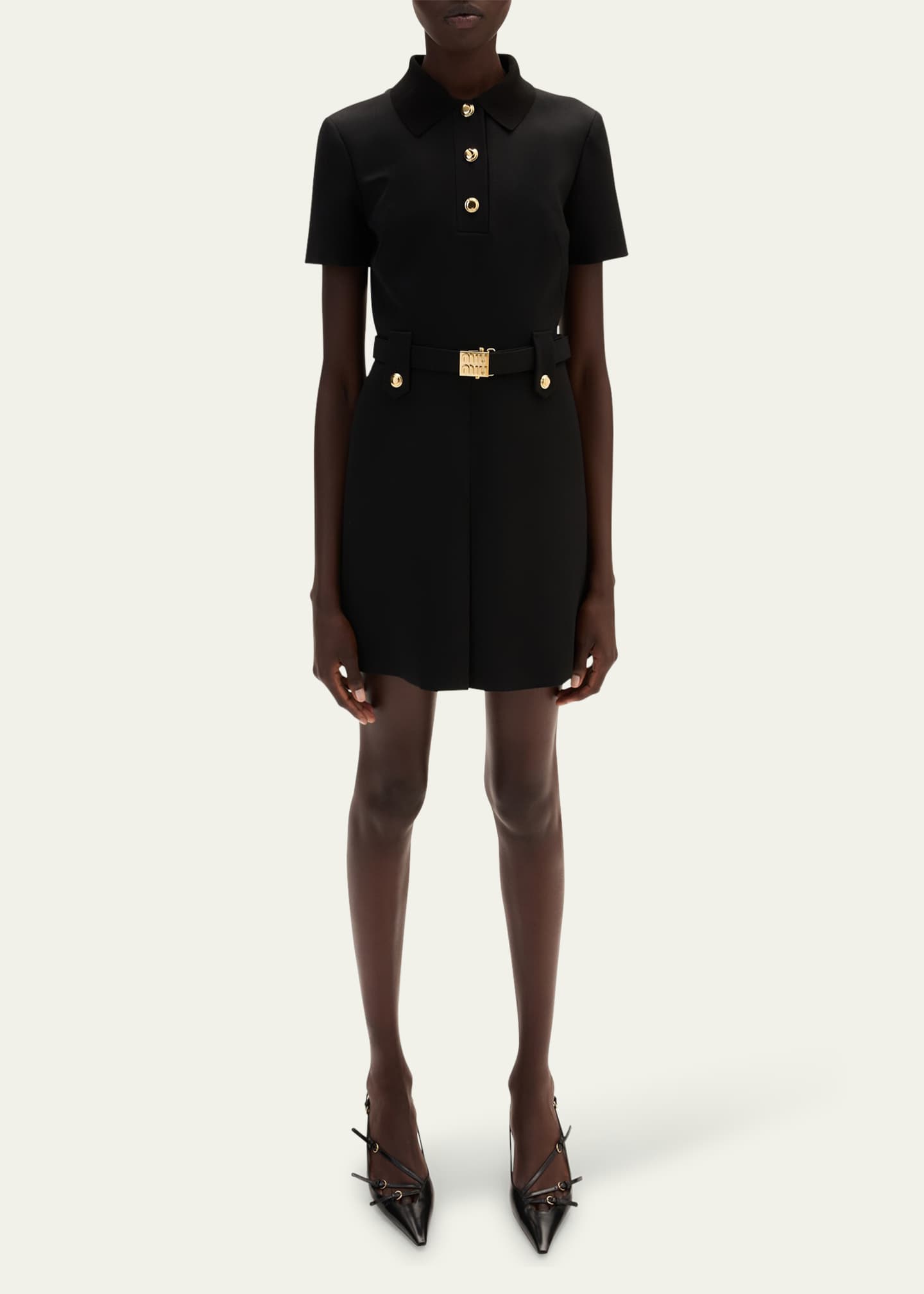 Miu Miu Short-Sleeve Wool Mini Dress With Belt - Bergdorf
