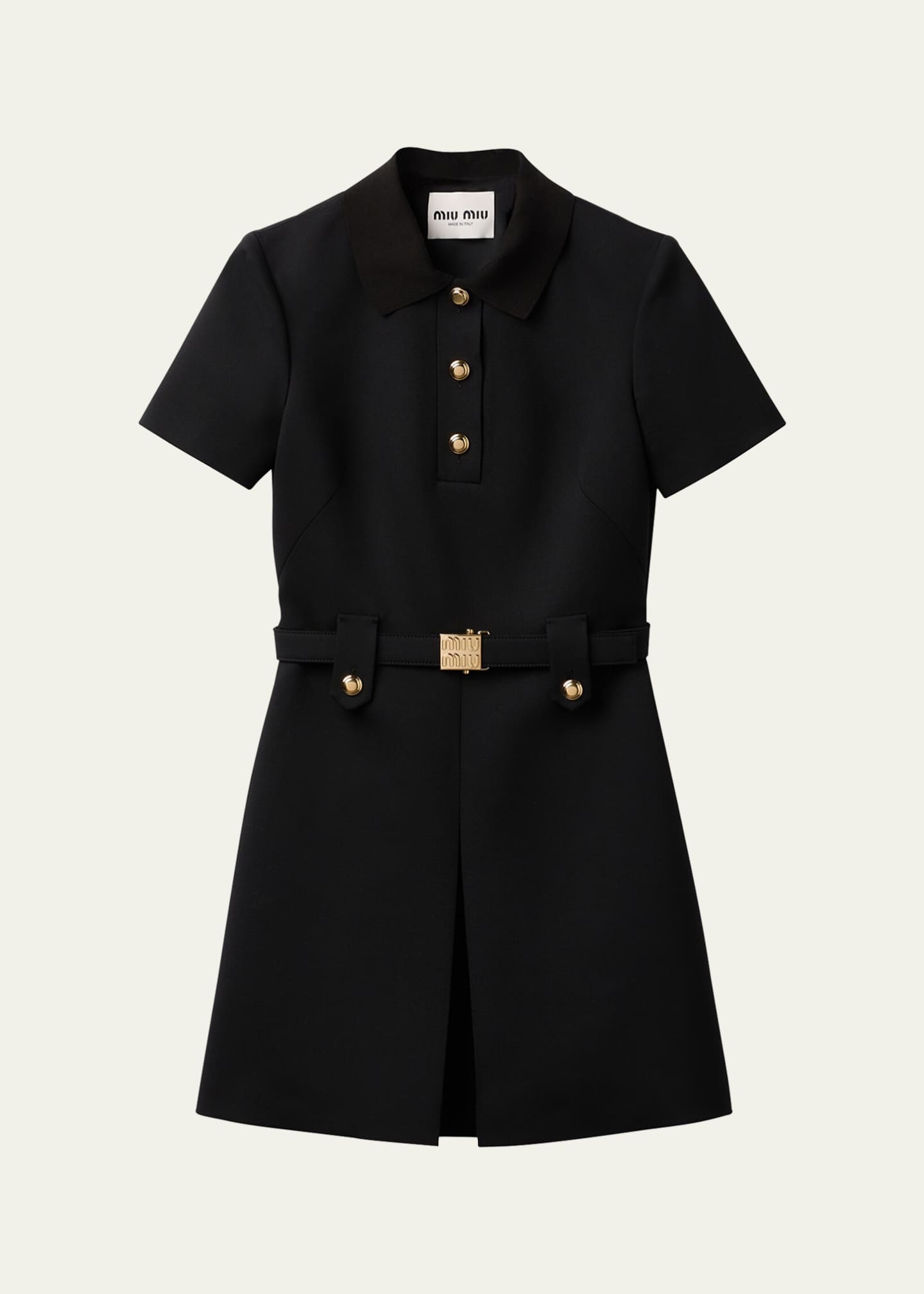Miu Miu Short-Sleeve Wool Mini Dress With Belt - Bergdorf