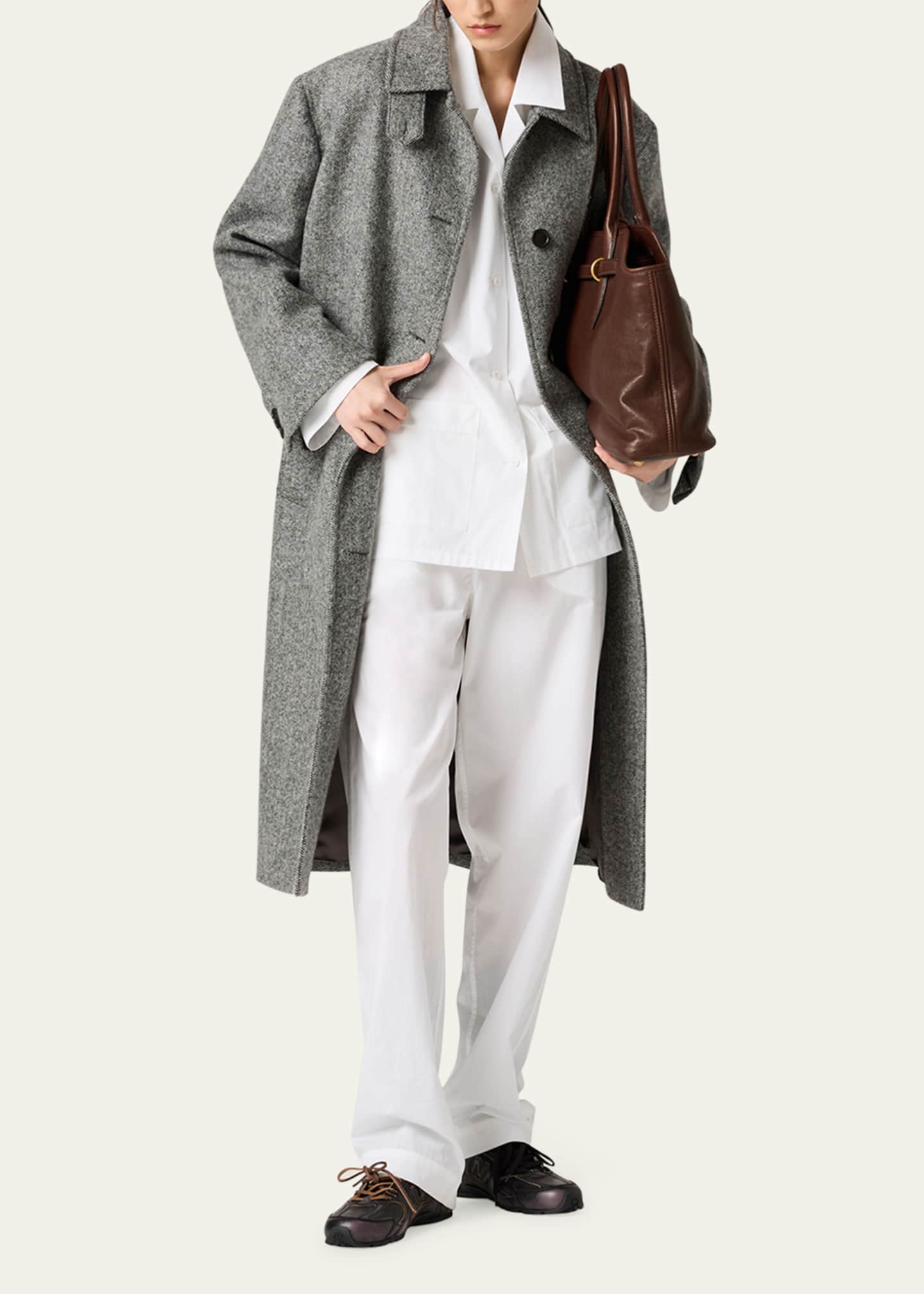Miu Miu Long Chevron Belted Wool Coat - Bergdorf Goodman