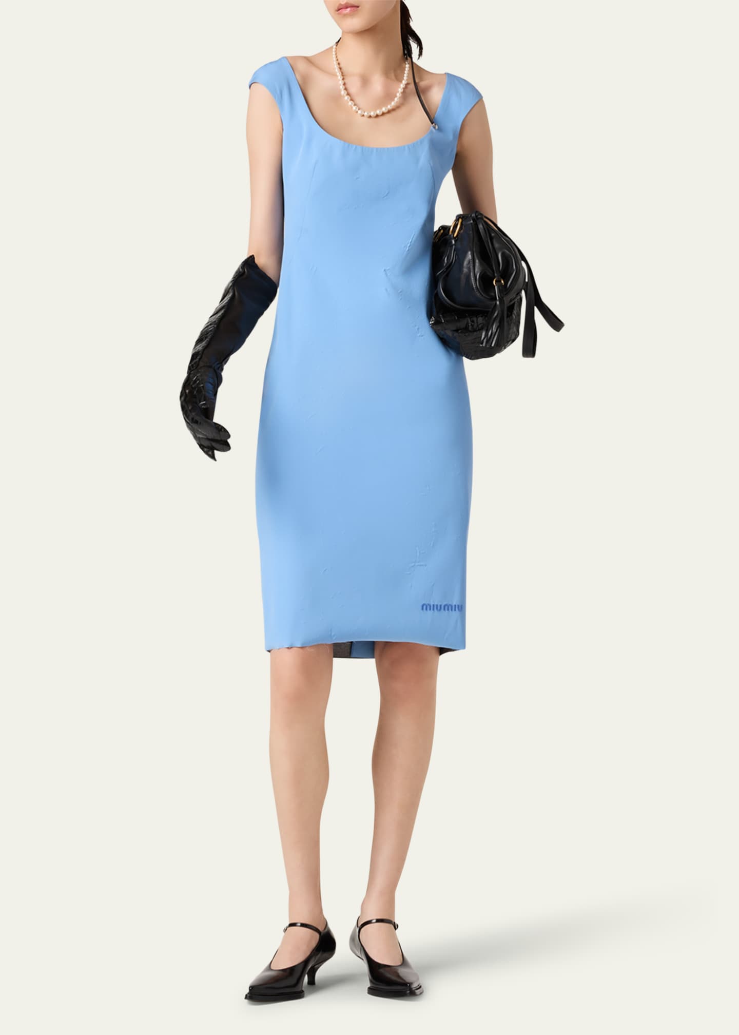 Miu Miu Cap-Sleeve Poplin Dress Image 2 of 3