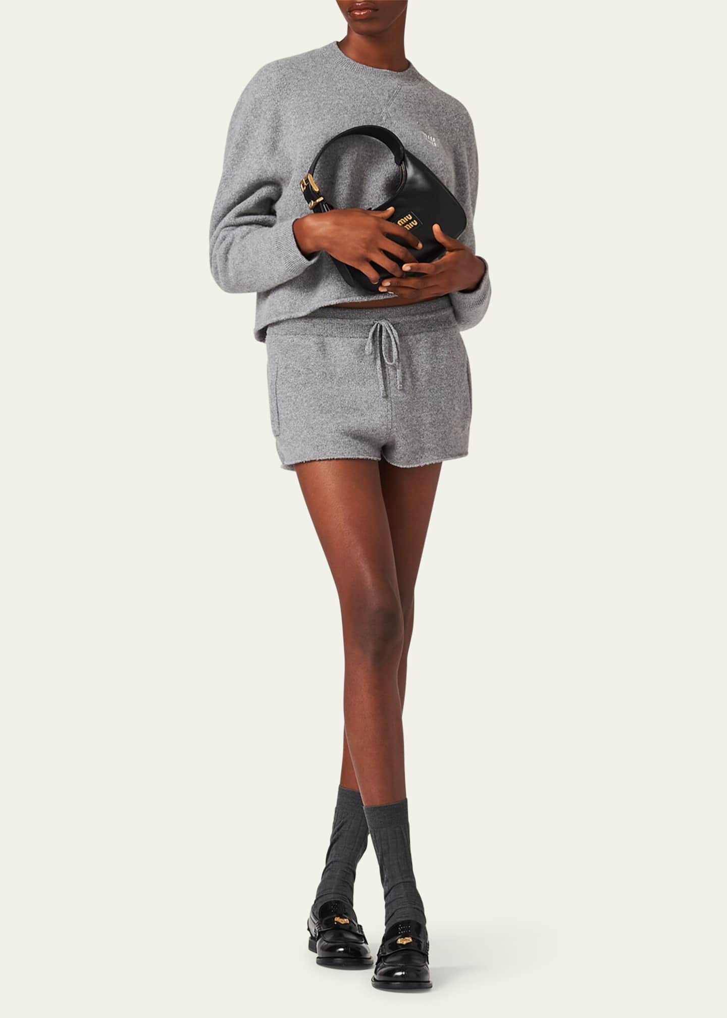 Miu Miu Logo Mini Shorts With Elastic Waistband And Tie Image 2 of 3