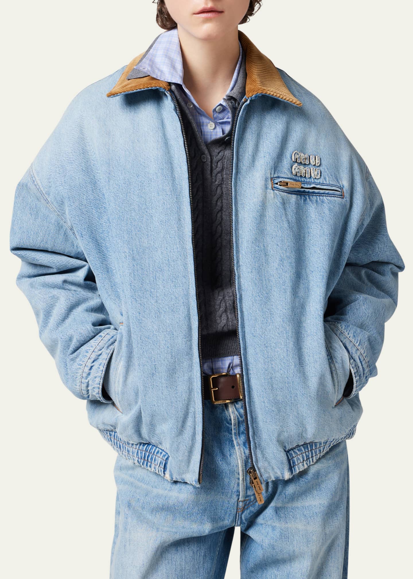週末限定ンセール Denim Miu Miu Jacket Goodman Bergdorf - Collar Velvet with ジャケット・アウター