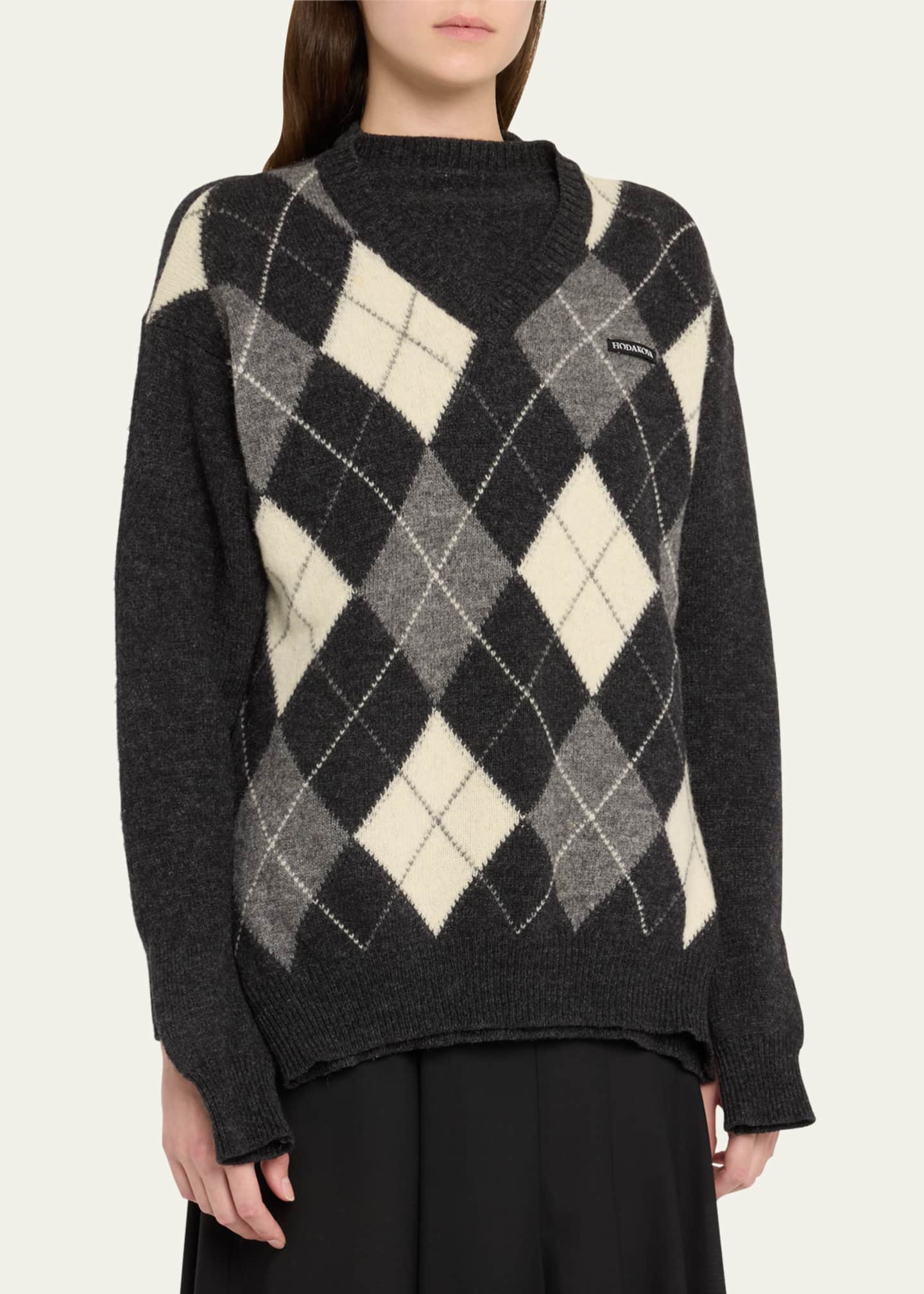 HODAKOVA Attached Argyle Knitted Wool Sweater Image 4 of 5