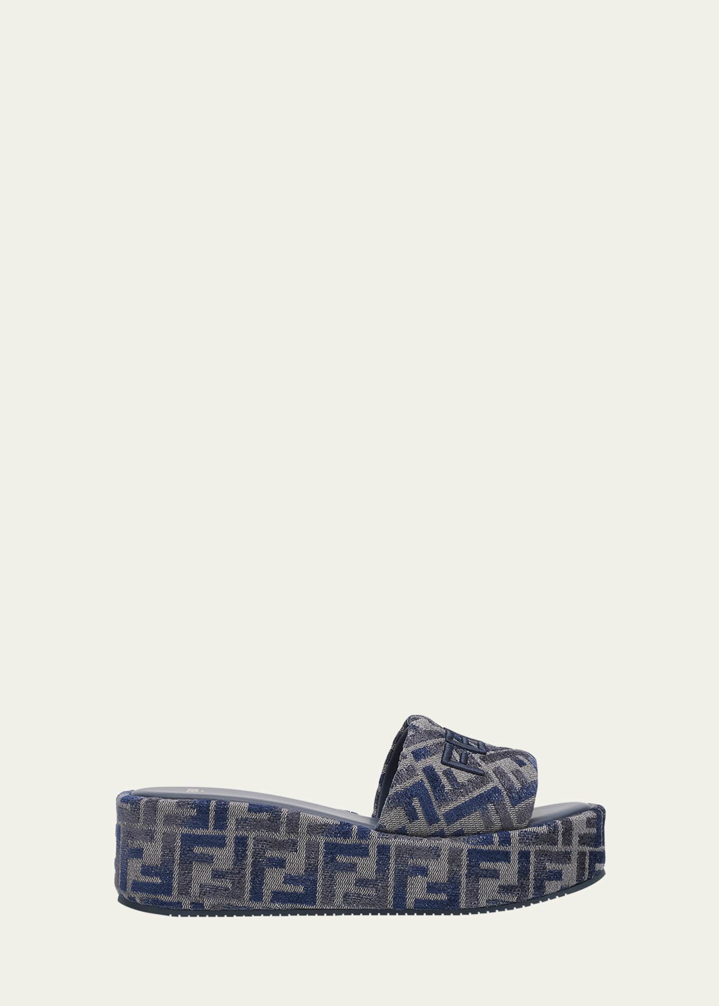 Fendi Sunshine FF Chenille Jacquard Platform Sandals Image 1 of 6