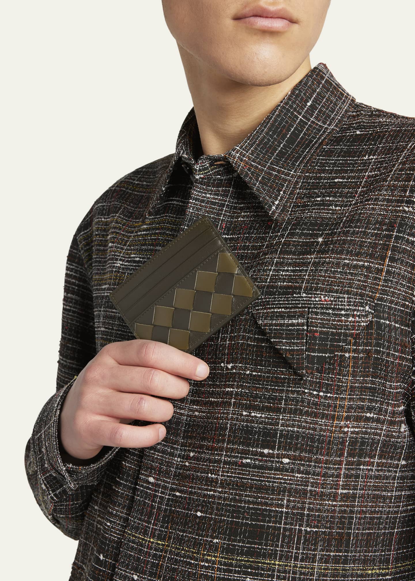Bottega Veneta Men's Intrecciato 15 Avenue Check Card Case Image 2 of 4