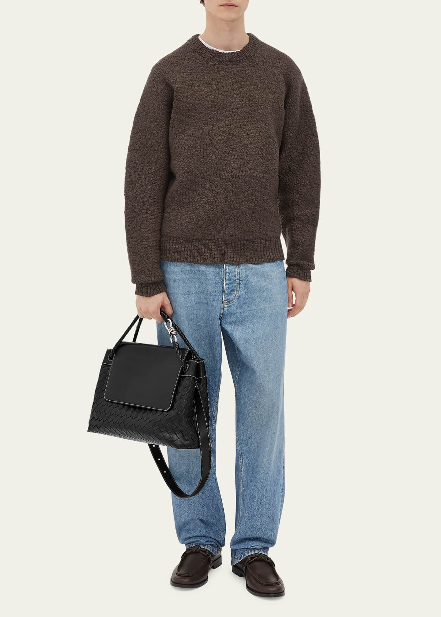 Bottega Veneta Men's Andiamo Medium Intrecciato Leather Messenger Bag Image 2 of 5