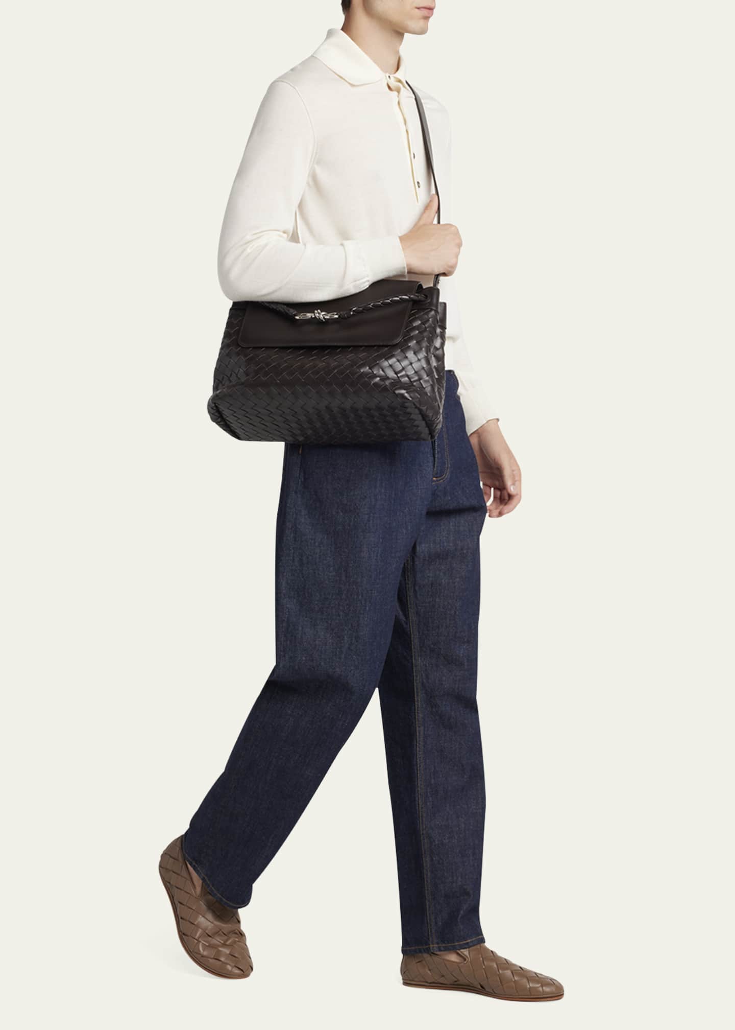 Bottega Veneta Men's Andiamo Medium Intrecciato Leather Messenger Bag Image 5 of 5