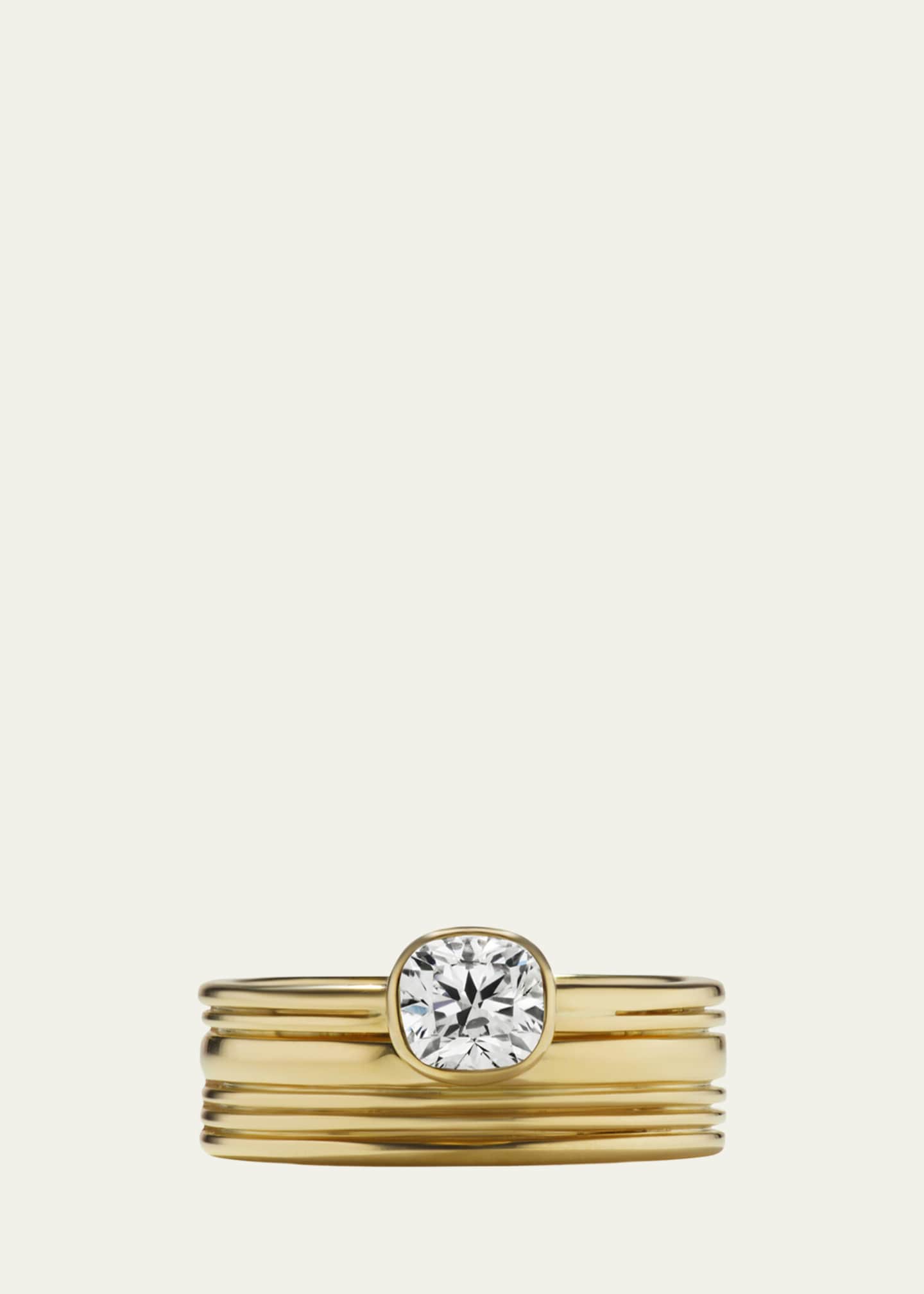 Aaryah 18K Yellow Gold Natural Cushion Cut White Diamond Miko Ring, Size 6.75 Image 1 of 2