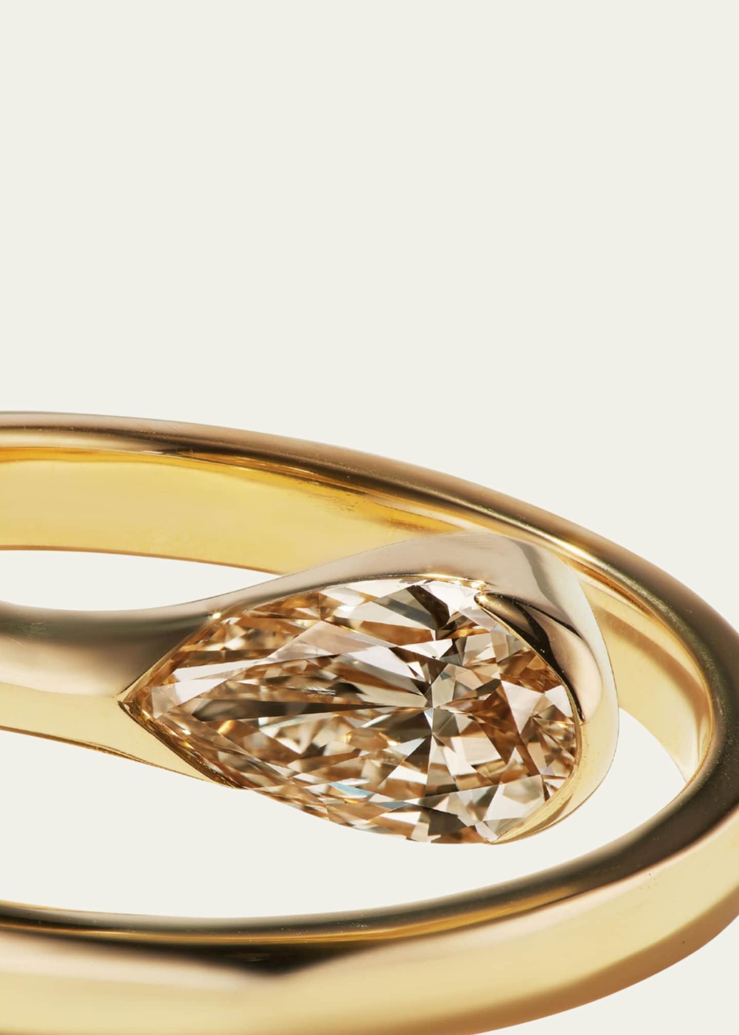 Aaryah 18K Yellow Gold Natural Fancy Light Brown Pear Diamond Nyoka Ring, Size 6 Image 2 of 2