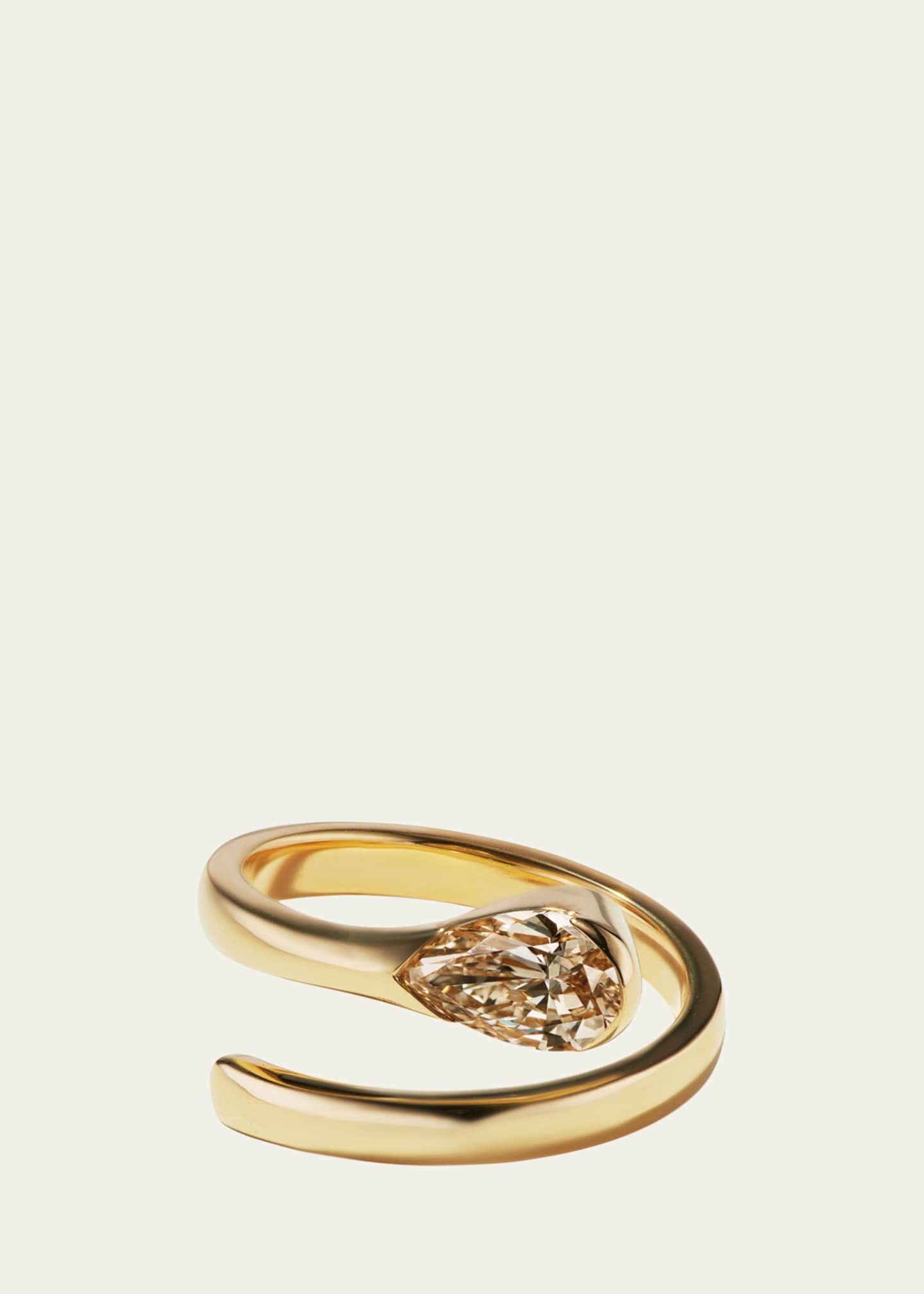 Aaryah 18K Yellow Gold Natural Fancy Light Brown Pear Diamond Nyoka Ring, Size 6 Image 1 of 2