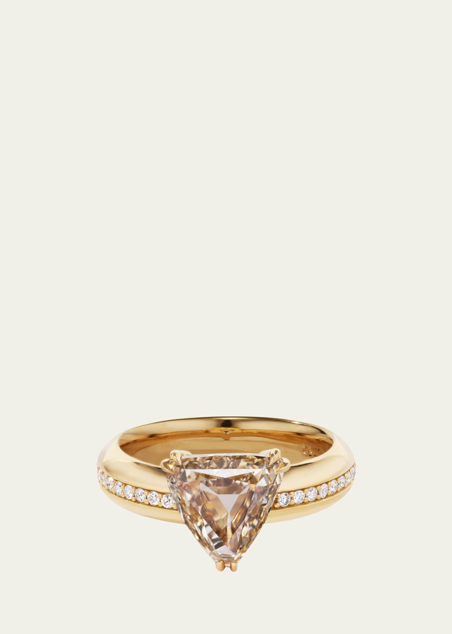 Aaryah 18K Yellow Gold Natural Light Brown Modified Triangular Diamond Aziza Ring, Size 7 Image 1 of 3