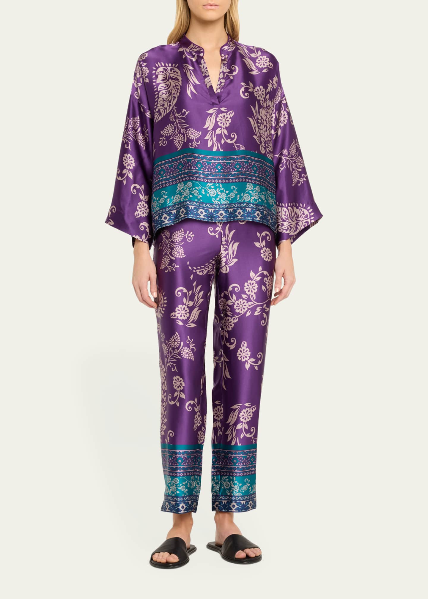 Ysobel Floral-Print Silk Charmeuse Pajama Set - Thumbnail 2